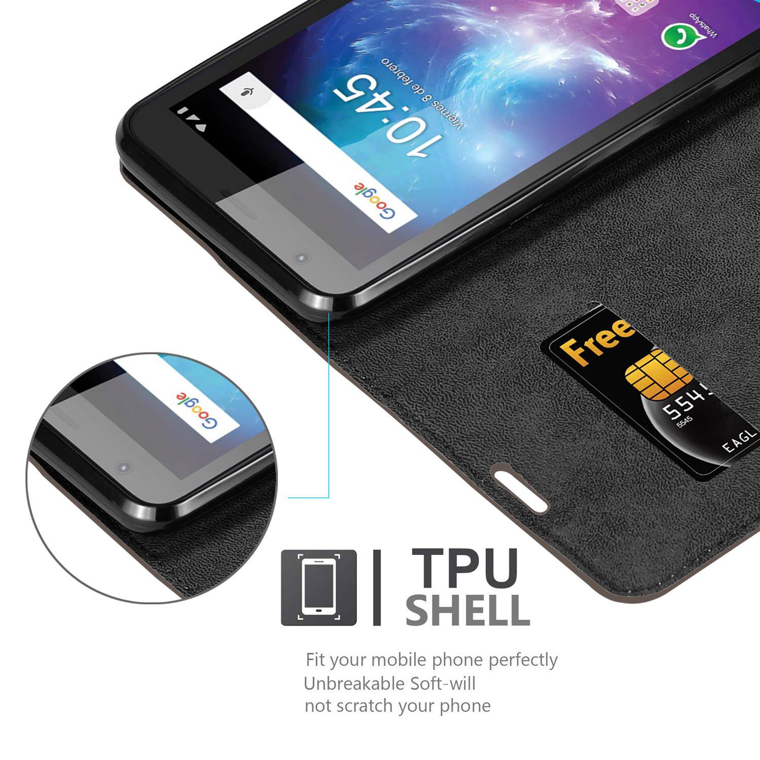Cadorabo Hülle für ZTE Blade L8 Schutz Hülle in Braun Handyhülle Etui Case Cover Magnetverschluss