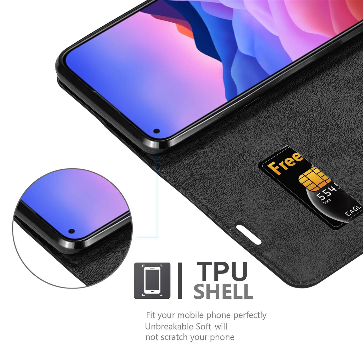 Cadorabo Hülle für ZTE Blade V2020 Schutz Hülle in Schwarz Handyhülle Etui Case Cover Magnetverschluss