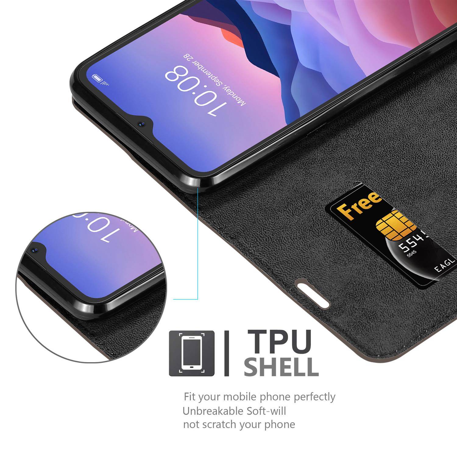 Cadorabo Hülle für ZTE Blade V2020 SMART Schutz Hülle in Braun Handyhülle Etui Case Cover Magnetverschluss