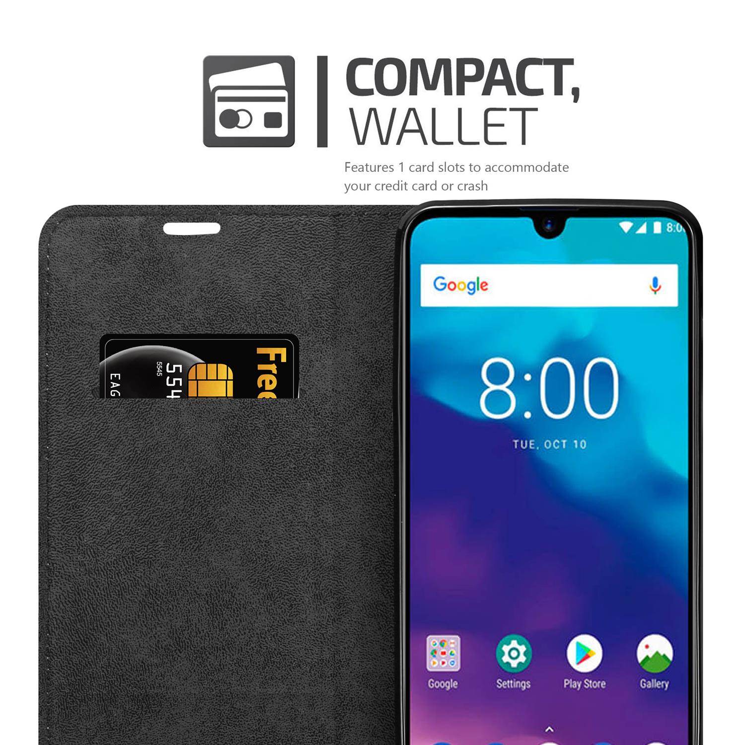 Cadorabo Hülle für ZTE Blade V10 VITA Schutz Hülle in Schwarz Handyhülle Etui Case Cover Magnetverschluss