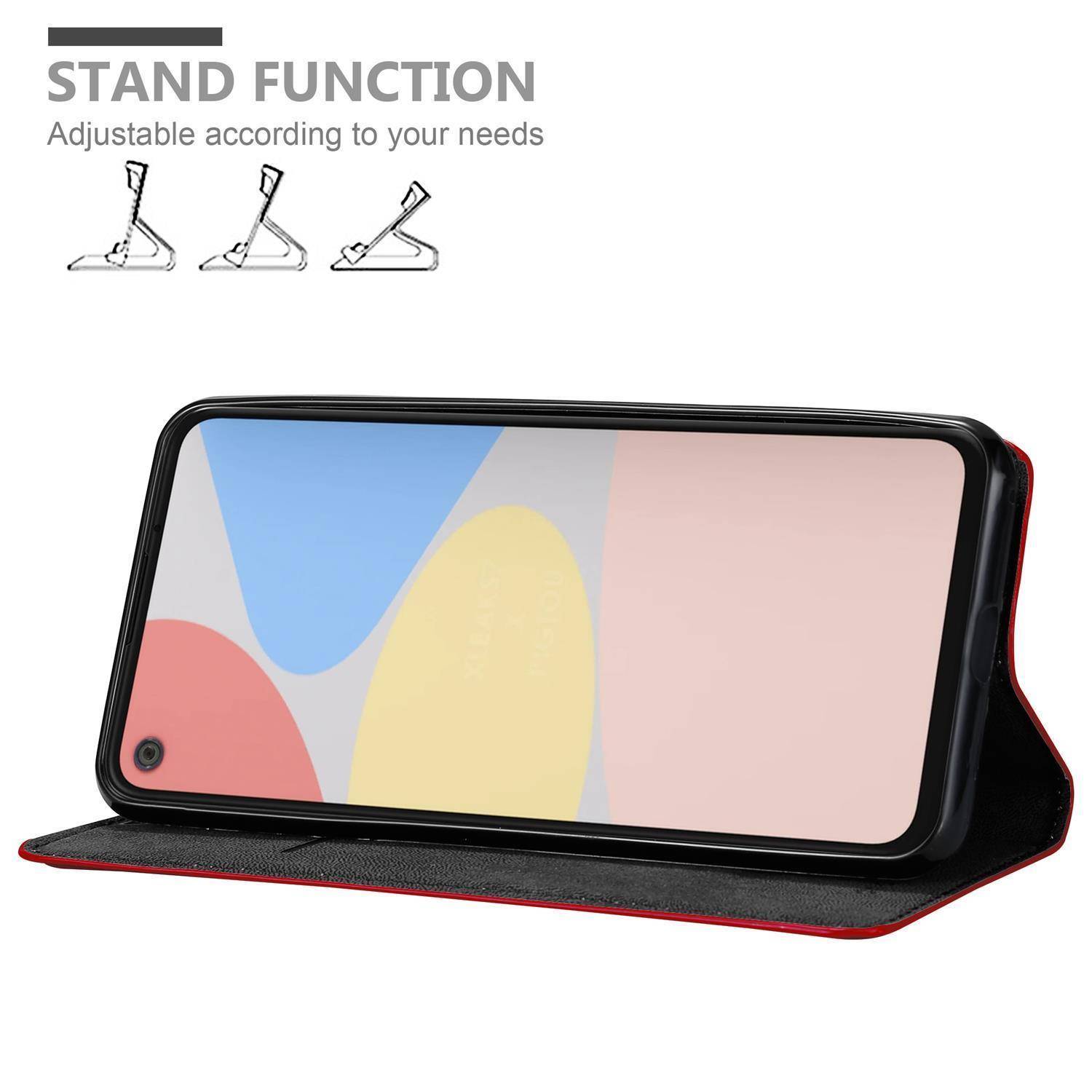 Cadorabo Hülle für Google PIXEL 4A Schutz Hülle in Rot Handyhülle Etui Case Cover Magnetverschluss