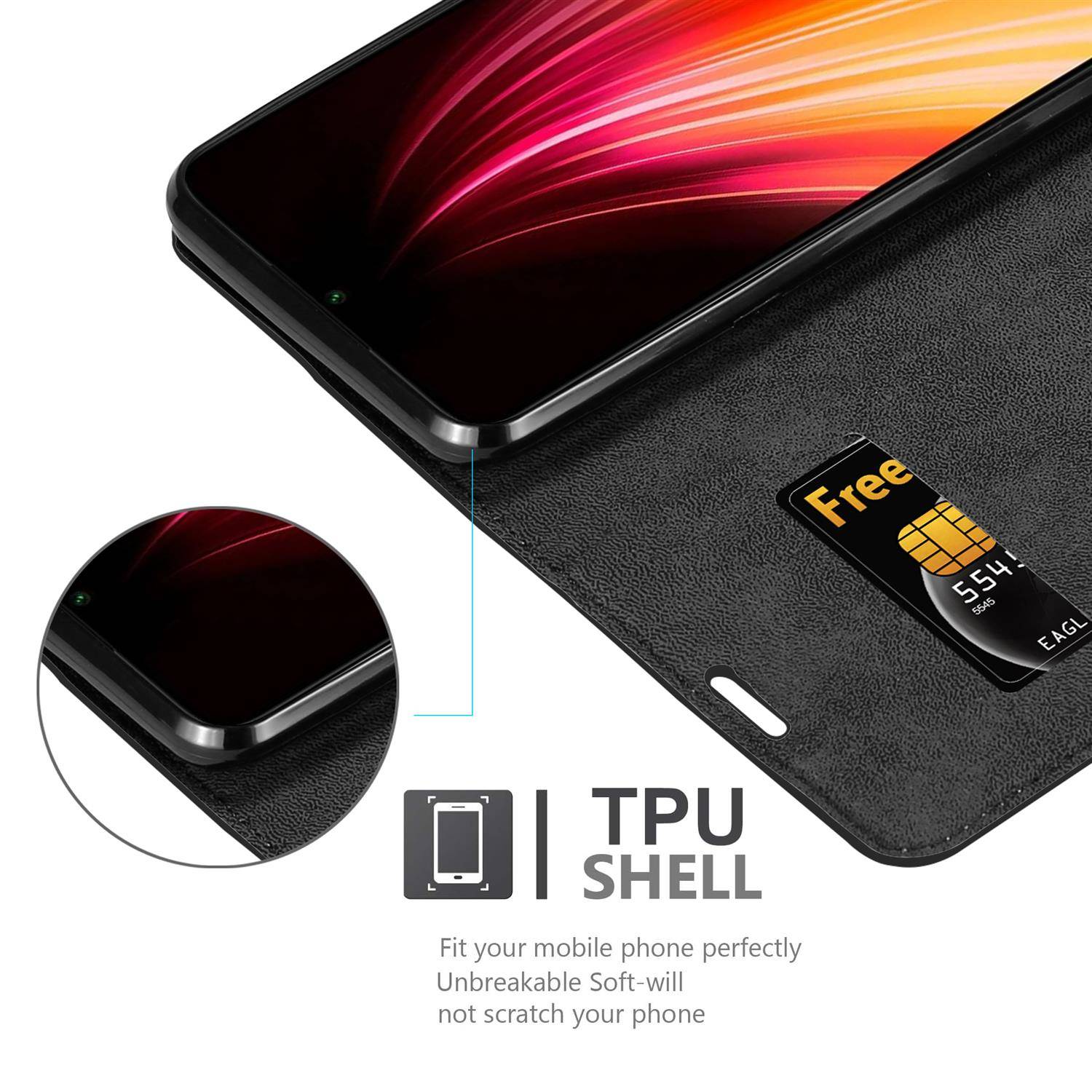Cadorabo Hülle für Xiaomi RedMi NOTE 8 Schutz Hülle in Schwarz Handyhülle Etui Case Cover Magnetverschluss