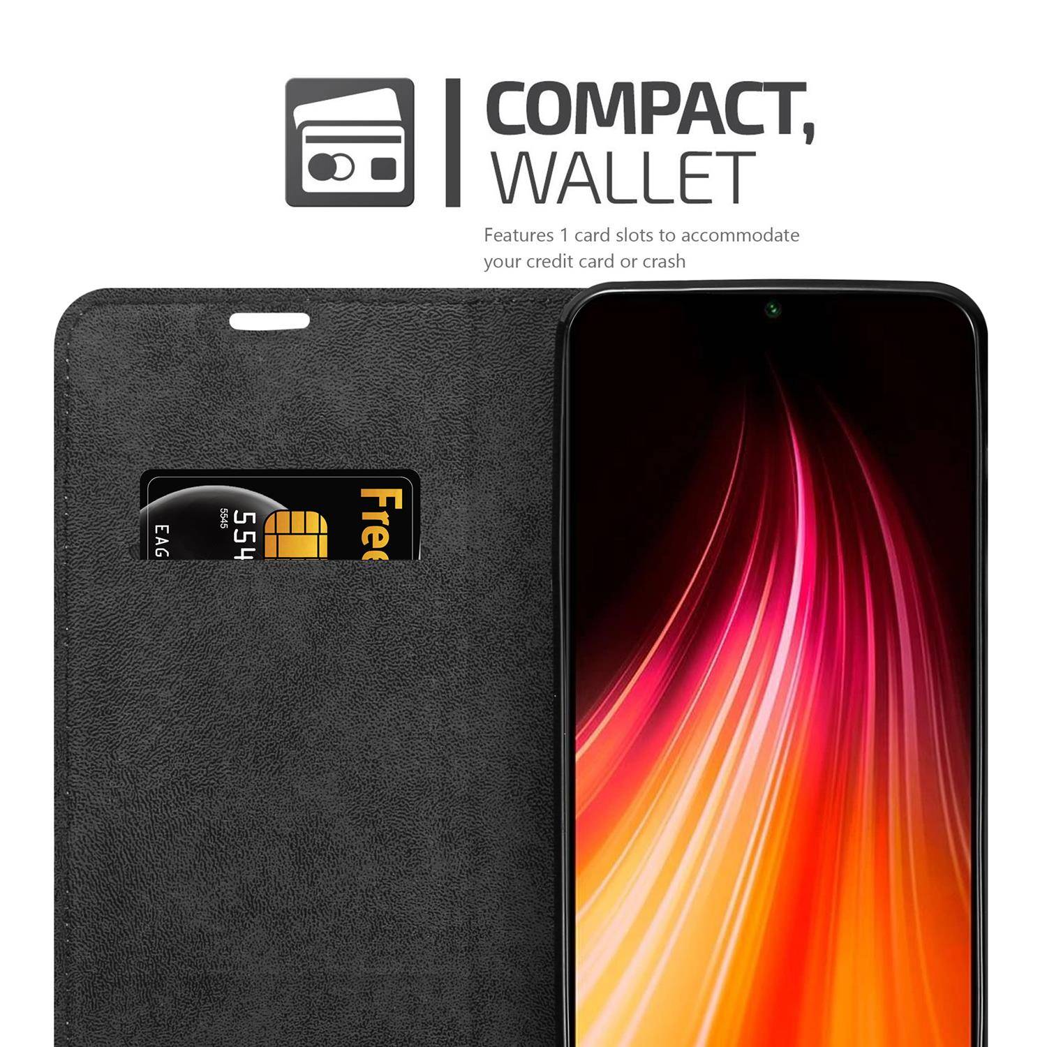 Cadorabo Hülle für Xiaomi RedMi NOTE 8 Schutz Hülle in Braun Handyhülle Etui Case Cover Magnetverschluss