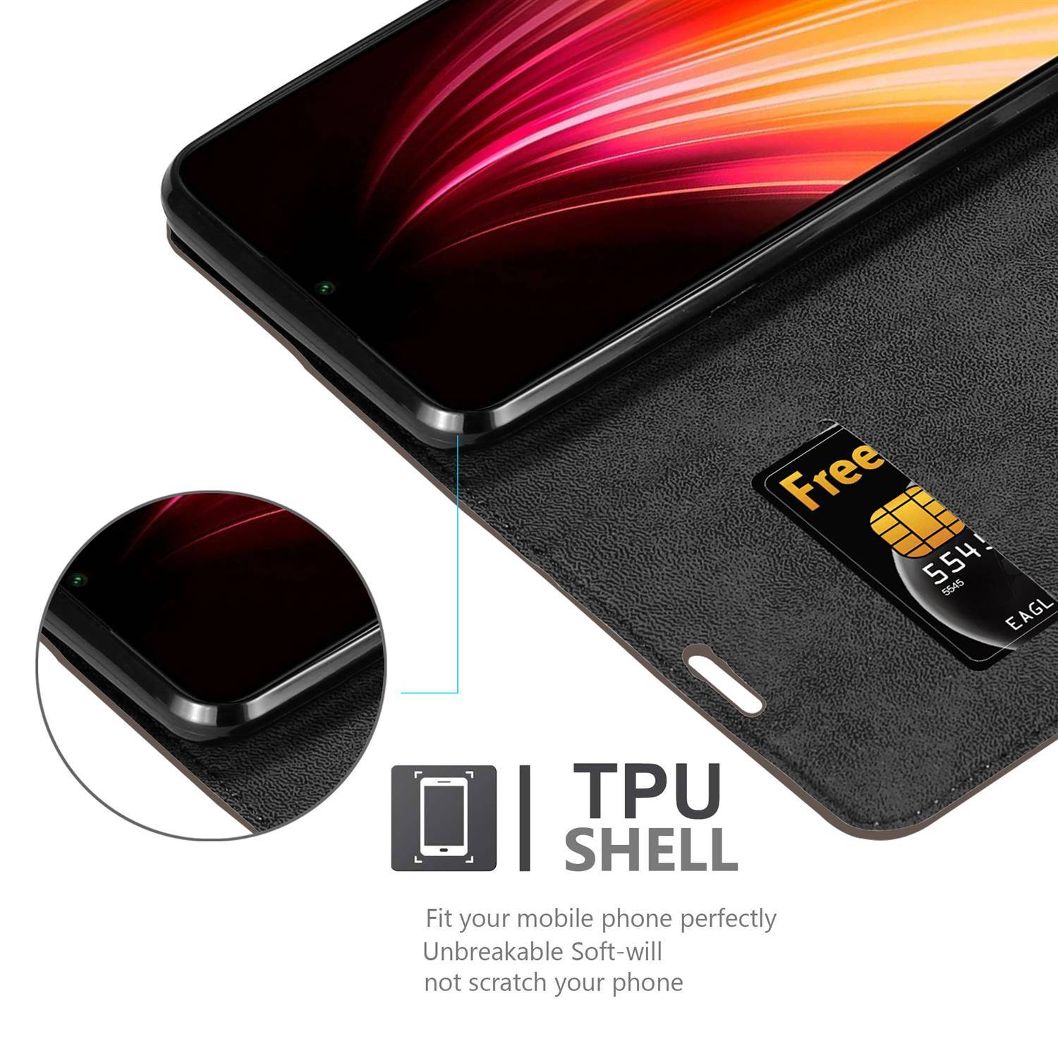 Cadorabo Hülle für Xiaomi RedMi NOTE 8 Schutz Hülle in Braun Handyhülle Etui Case Cover Magnetverschluss