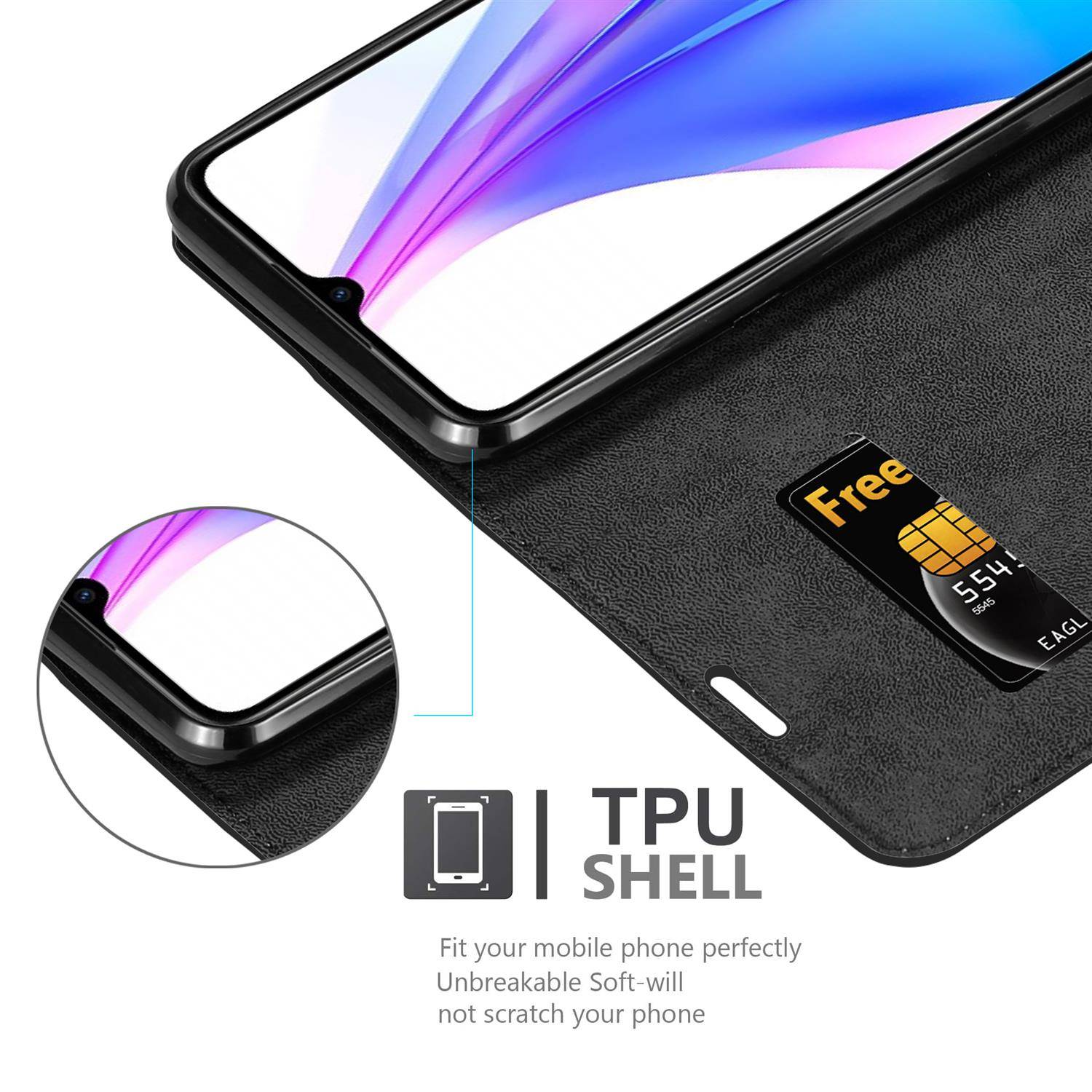 Cadorabo Hülle für Xiaomi RedMi NOTE 8T Schutz Hülle in Schwarz Handyhülle Etui Case Cover Magnetverschluss