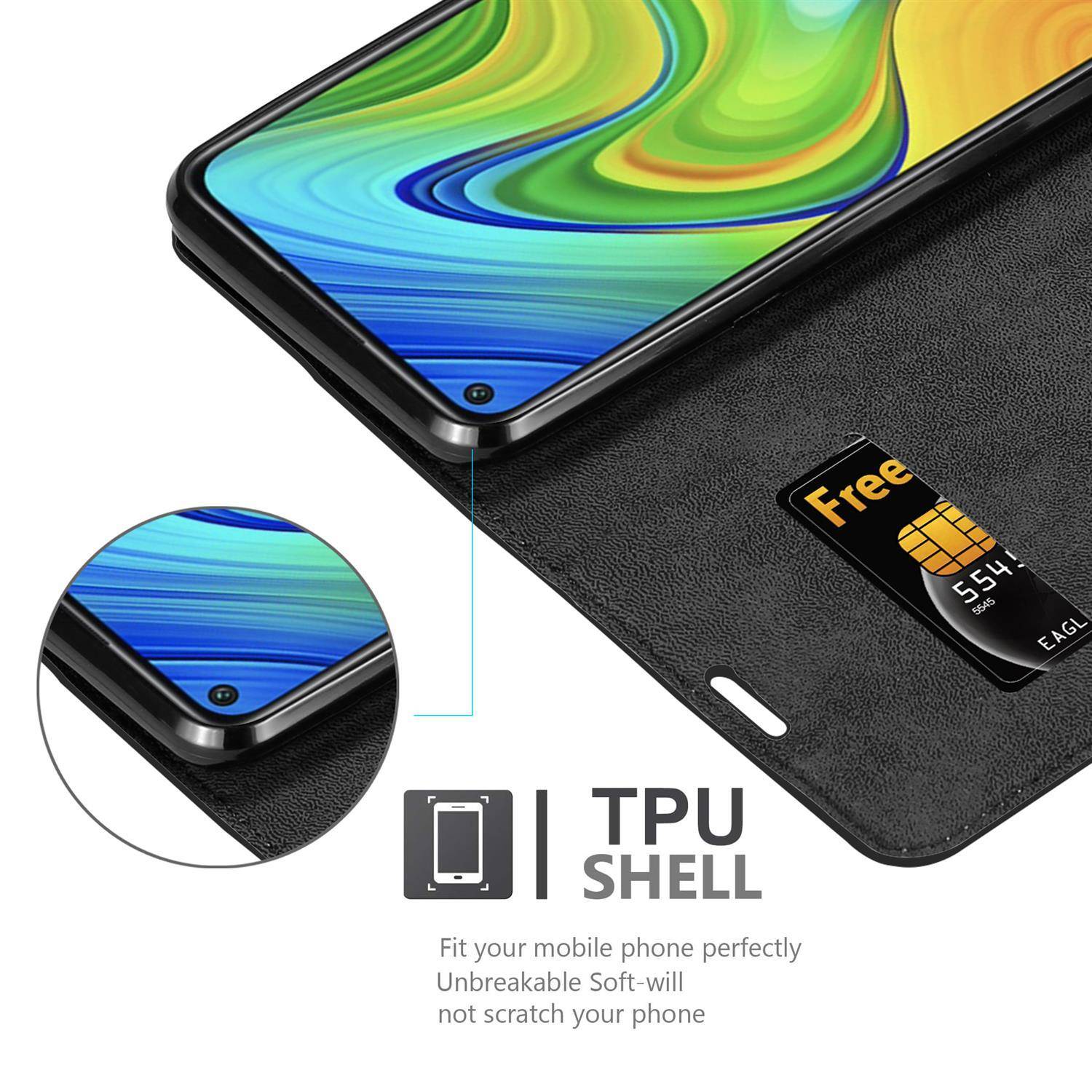 Cadorabo Hülle für Xiaomi RedMi NOTE 9 Schutz Hülle in Schwarz Handyhülle Etui Case Cover Magnetverschluss