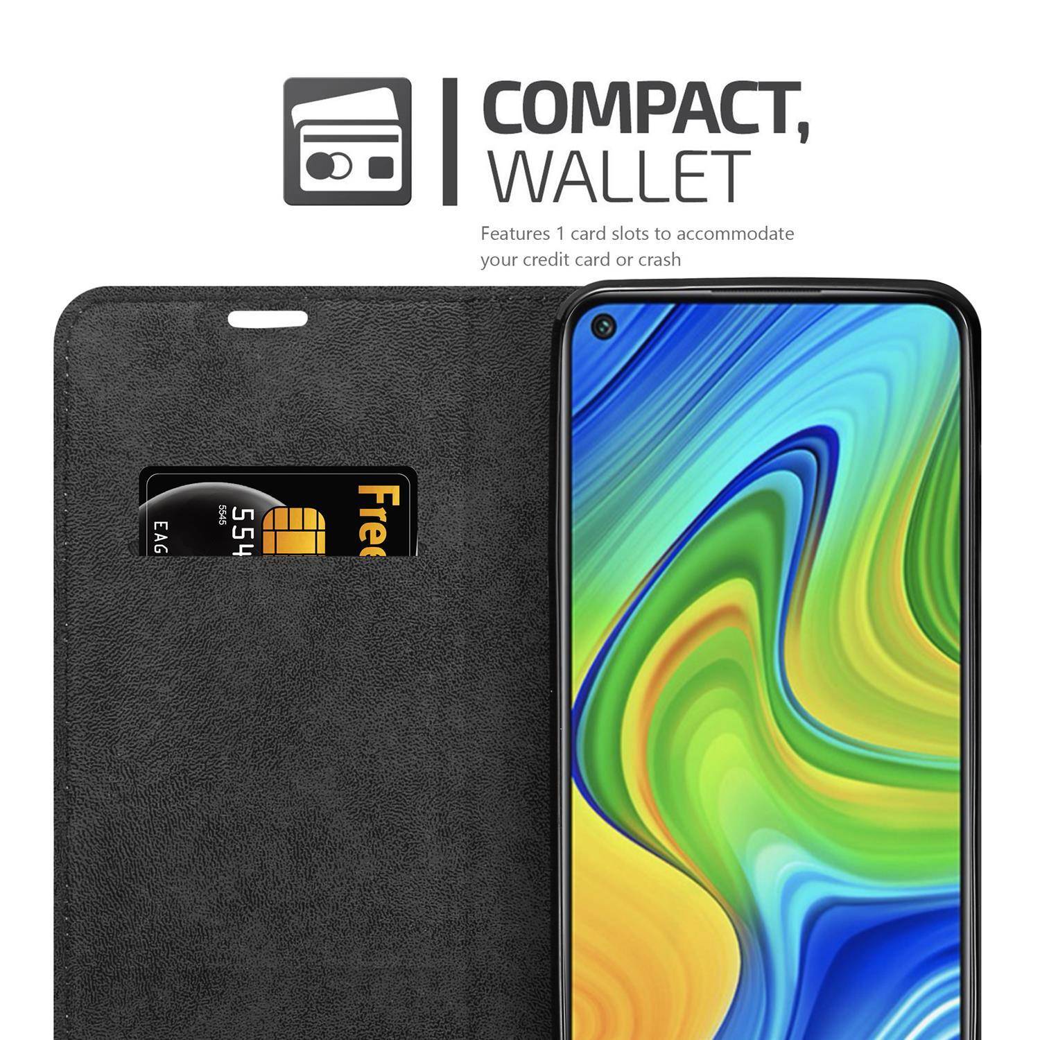 Cadorabo Hülle für Xiaomi RedMi NOTE 9 Schutz Hülle in Schwarz Handyhülle Etui Case Cover Magnetverschluss
