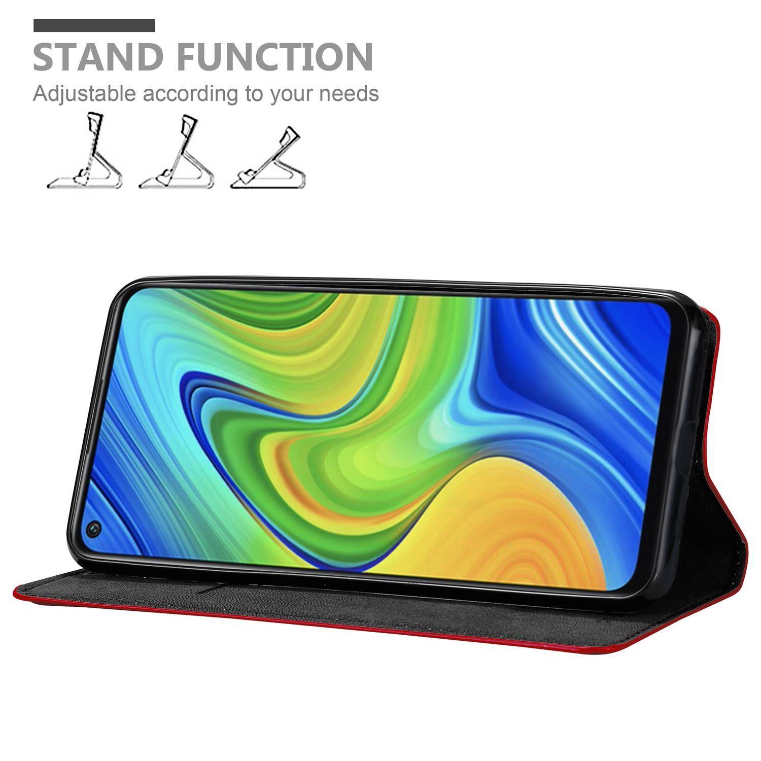 Cadorabo Hülle für Xiaomi RedMi NOTE 9 Schutz Hülle in Rot Handyhülle Etui Case Cover Magnetverschluss