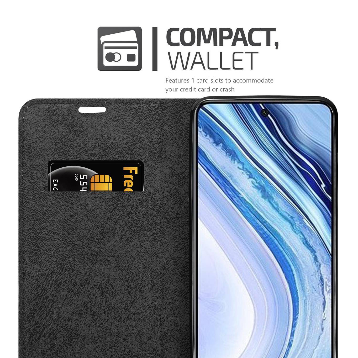 Cadorabo Hülle für Xiaomi RedMi NOTE 9 PRO / NOTE 9S Schutz Hülle in Schwarz Handyhülle Etui Case Cover Magnetverschluss