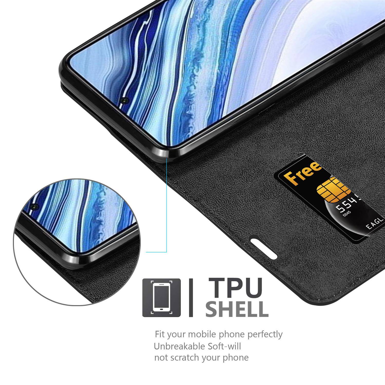 Cadorabo Hülle für Xiaomi RedMi NOTE 9 PRO / NOTE 9S Schutz Hülle in Schwarz Handyhülle Etui Case Cover Magnetverschluss