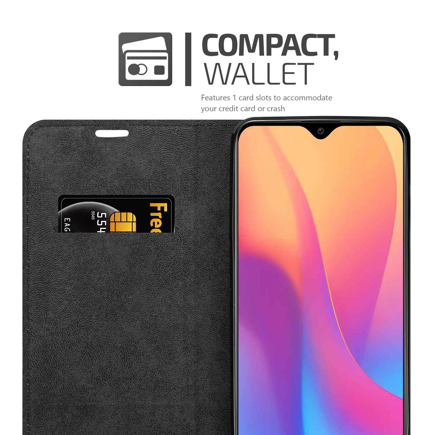 Cadorabo Hülle für Xiaomi RedMi 8A Schutz Hülle in Schwarz Handyhülle Etui Case Cover Magnetverschluss