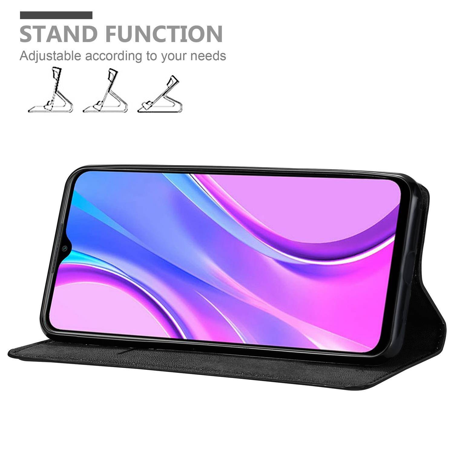 Cadorabo Hülle für Xiaomi RedMi 9 Schutz Hülle in Schwarz Handyhülle Etui Case Cover Magnetverschluss