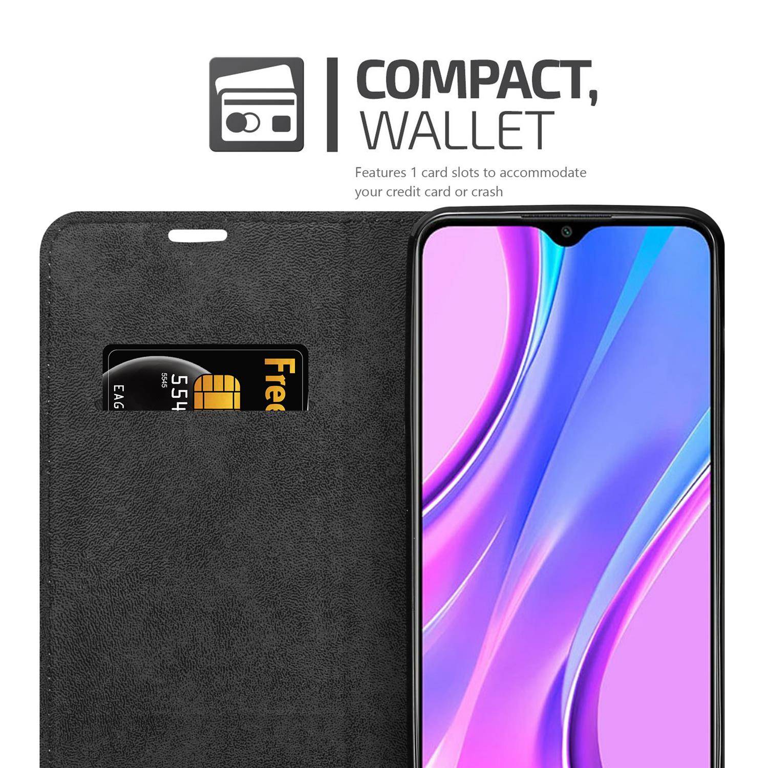 Cadorabo Hülle für Xiaomi RedMi 9 Schutz Hülle in Schwarz Handyhülle Etui Case Cover Magnetverschluss