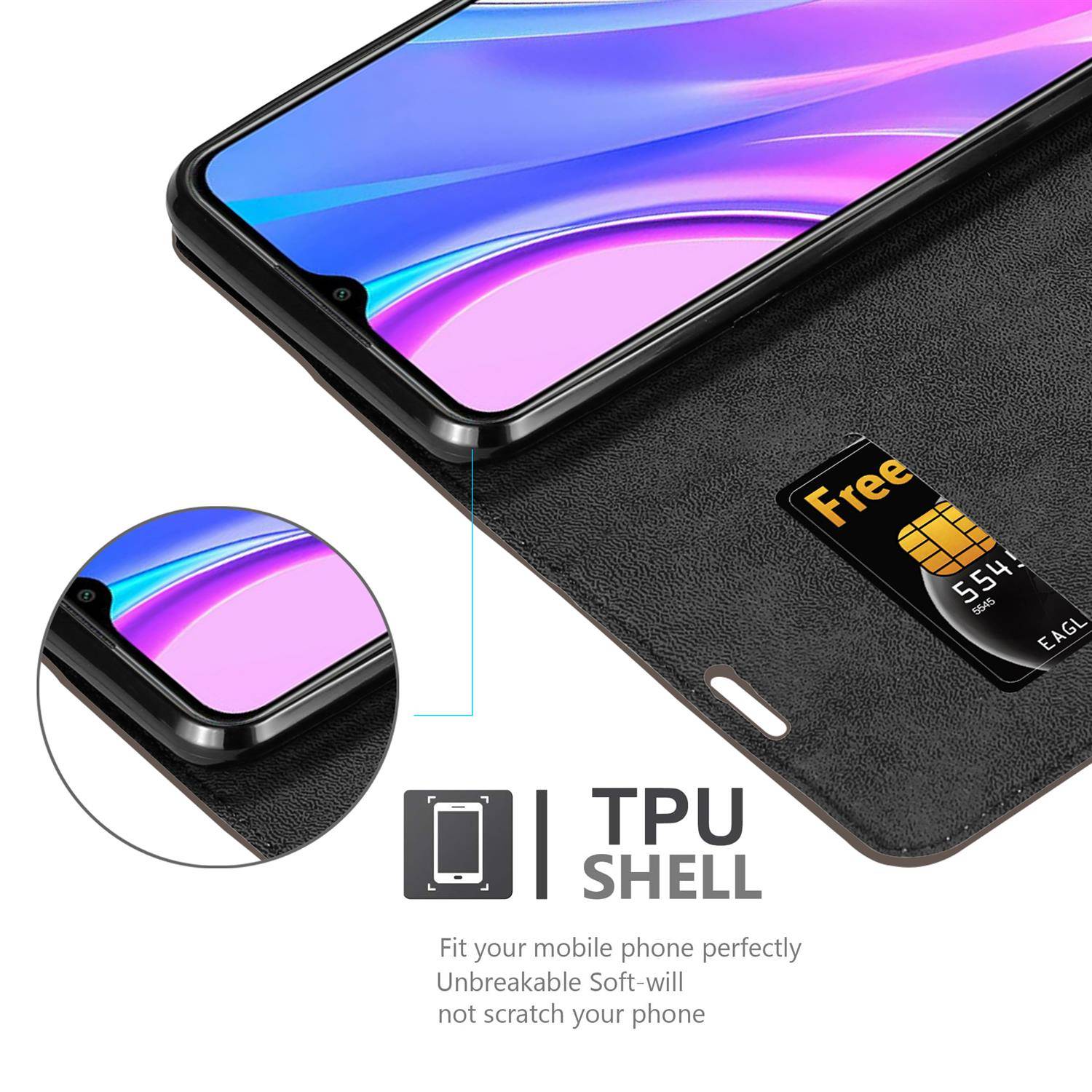 Cadorabo Hülle für Xiaomi RedMi 9 Schutz Hülle in Braun Handyhülle Etui Case Cover Magnetverschluss