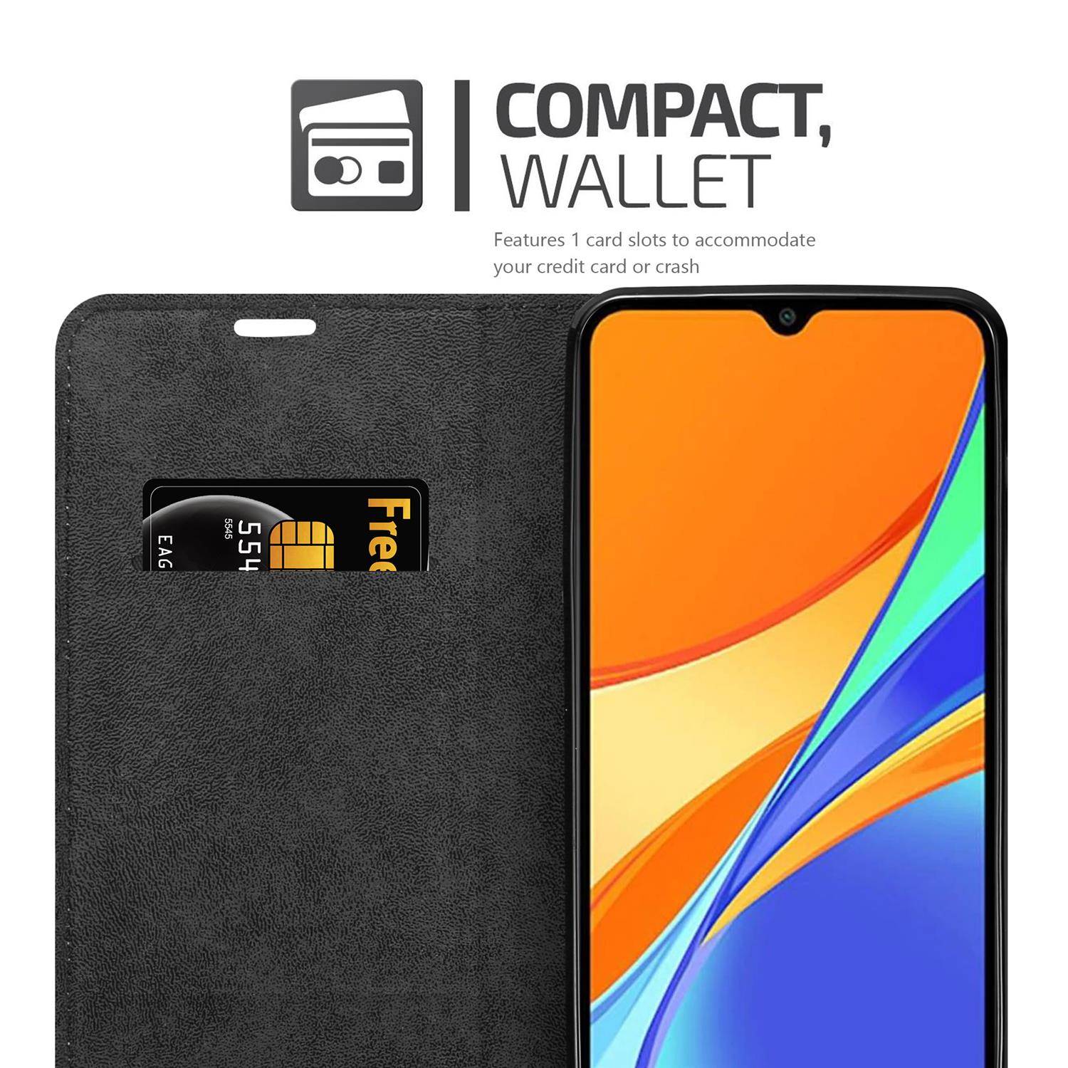 Cadorabo Hülle für Xiaomi RedMi 9C Schutz Hülle in Schwarz Handyhülle Etui Case Cover Magnetverschluss