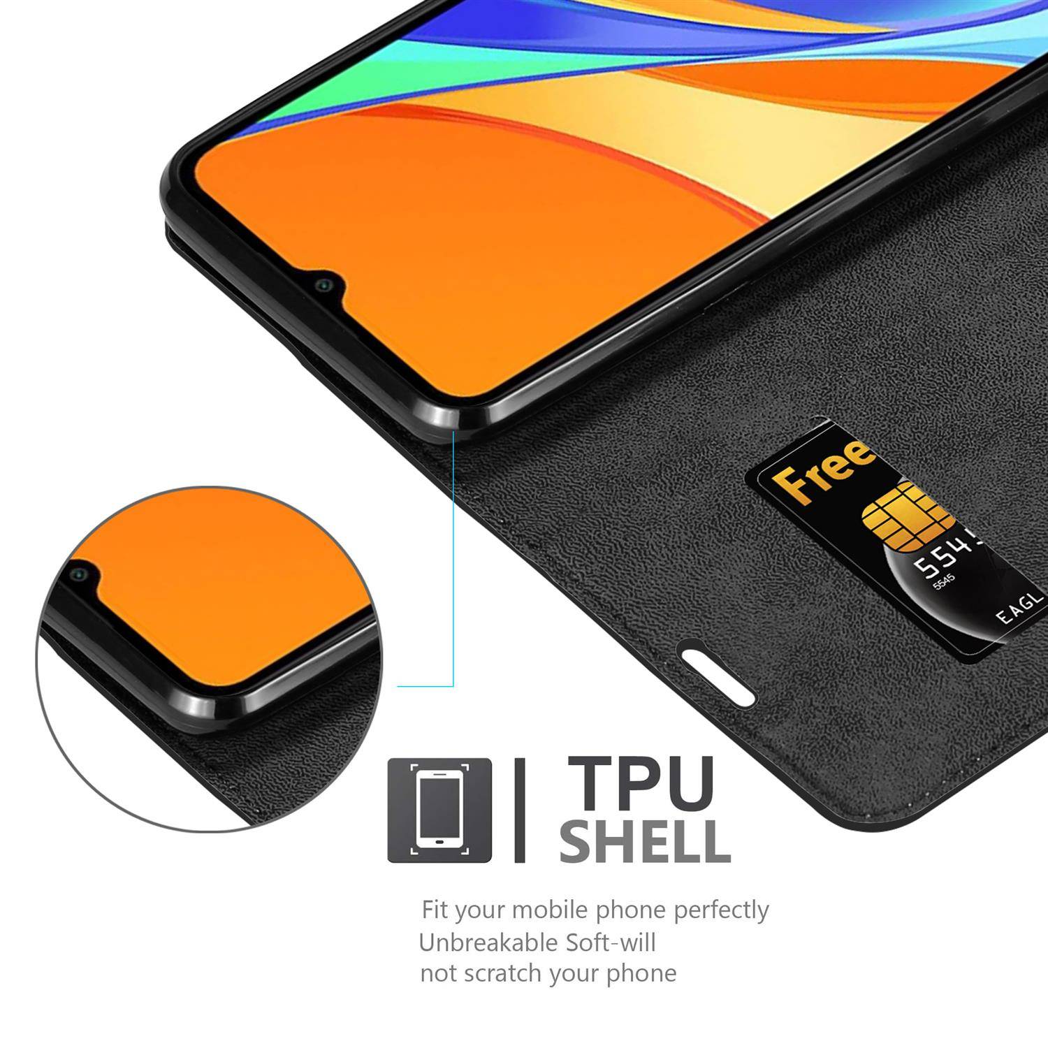 Cadorabo Hülle für Xiaomi RedMi 9C Schutz Hülle in Schwarz Handyhülle Etui Case Cover Magnetverschluss