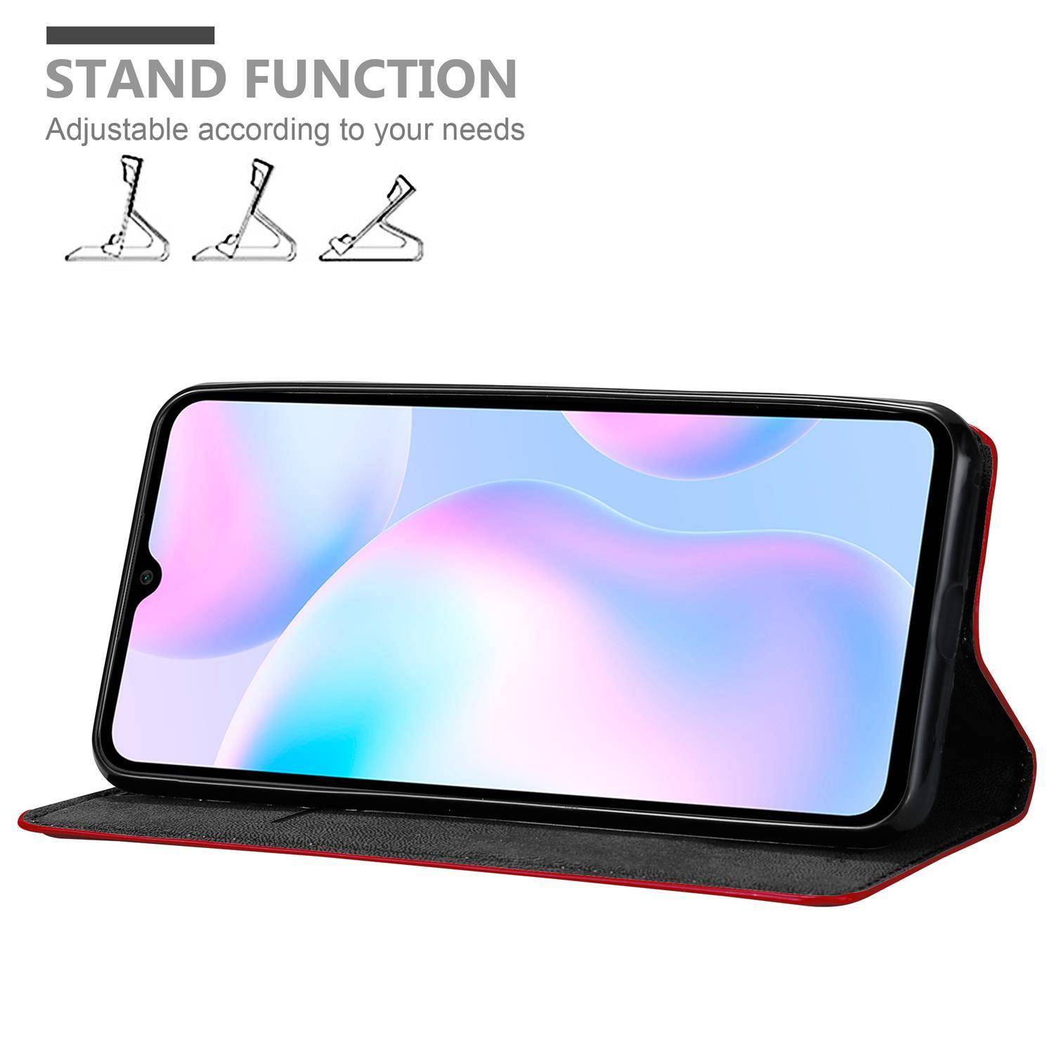 Cadorabo Hülle für Xiaomi RedMi 9A / RedMi 9AT Schutz Hülle in Rot Handyhülle Etui Case Cover Magnetverschluss