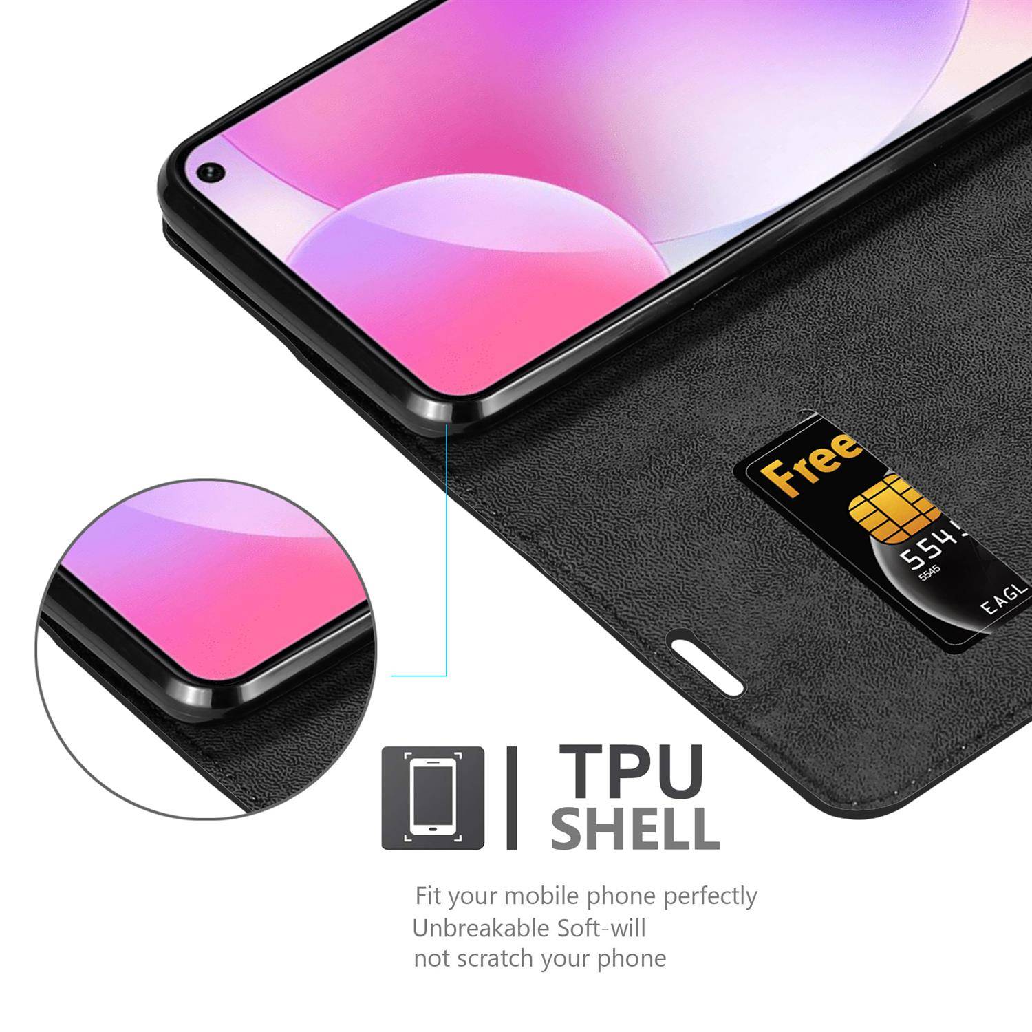 Cadorabo Hülle für Xiaomi RedMi K30 / K30i 5G Schutz Hülle in Schwarz Handyhülle Etui Case Cover Magnetverschluss