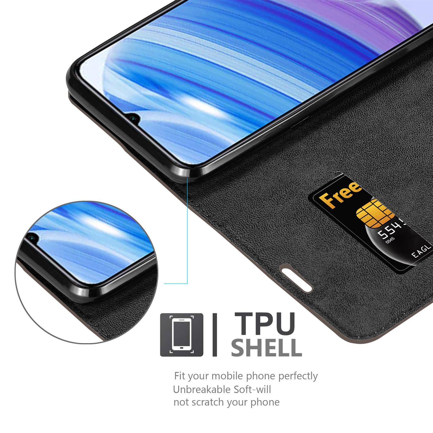 Cadorabo Hülle für Xiaomi RedMi 10X 5G / RedMi 10X PRO 5G Schutz Hülle in Braun Handyhülle Etui Case Cover