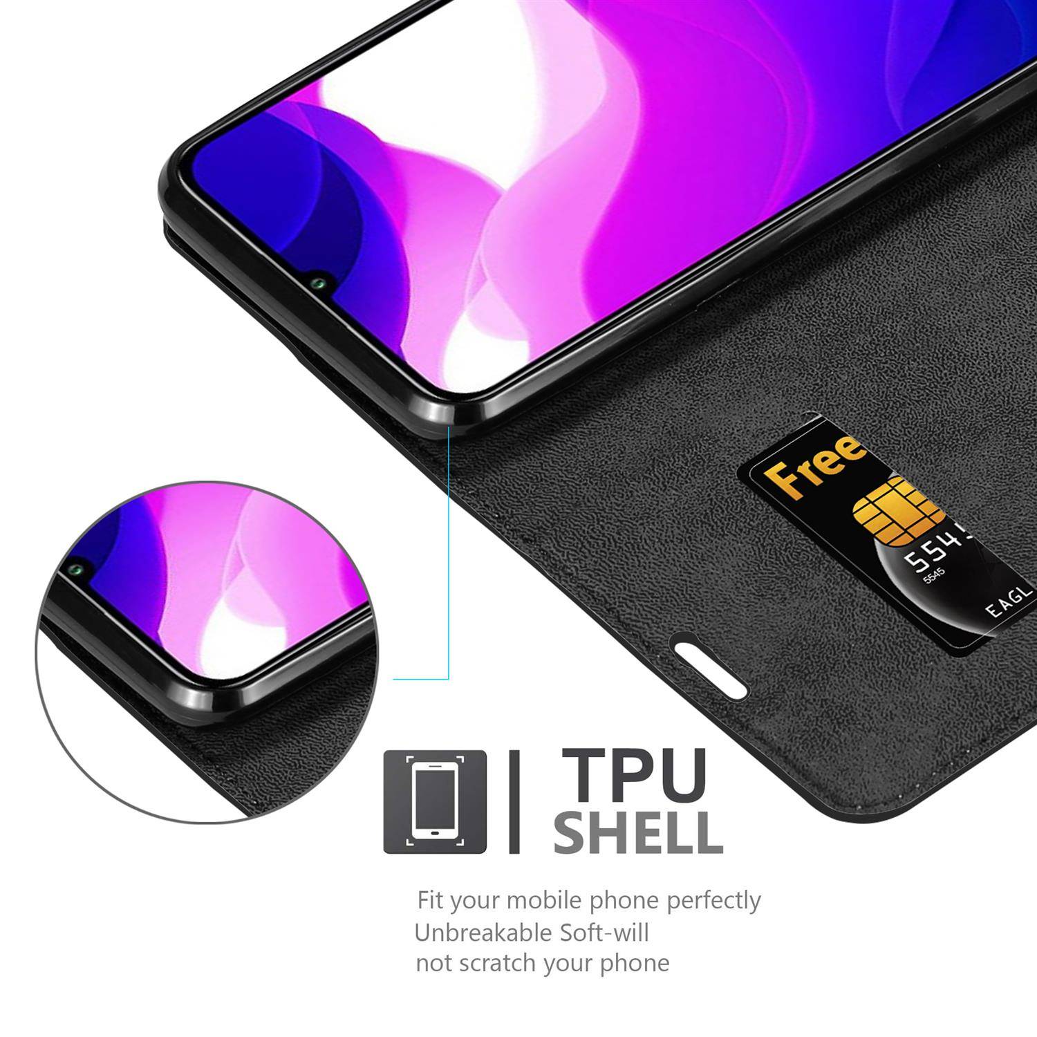 Cadorabo Hülle für Xiaomi Mi 10 LITE Schutz Hülle in Schwarz Handyhülle Etui Case Cover Magnetverschluss