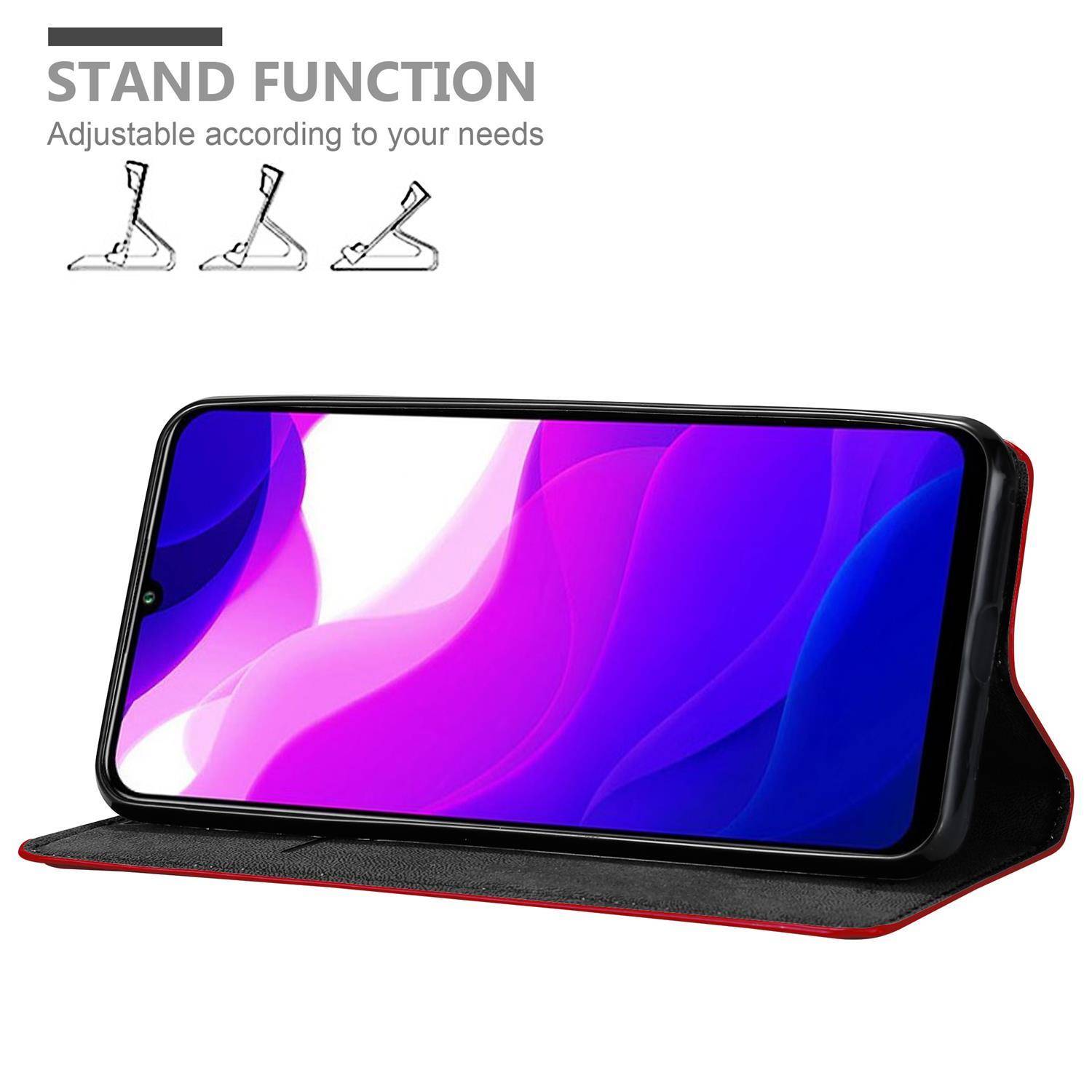 Cadorabo Hülle für Xiaomi Mi 10 LITE Schutz Hülle in Rot Handyhülle Etui Case Cover Magnetverschluss