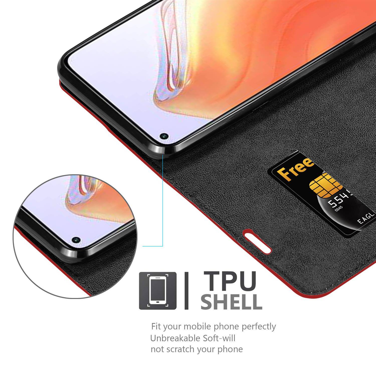 Cadorabo Hülle für Xiaomi Mi 10T / Mi 10T PRO Schutz Hülle in Rot Handyhülle Etui Case Cover Magnetverschluss