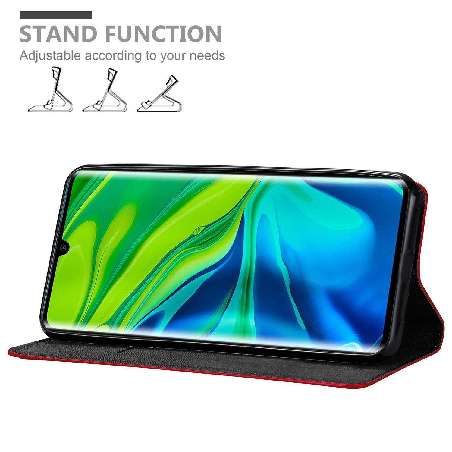 Cadorabo Hülle für Xiaomi Mi NOTE 10 Schutz Hülle in Rot Handyhülle Etui Case Cover Magnetverschluss