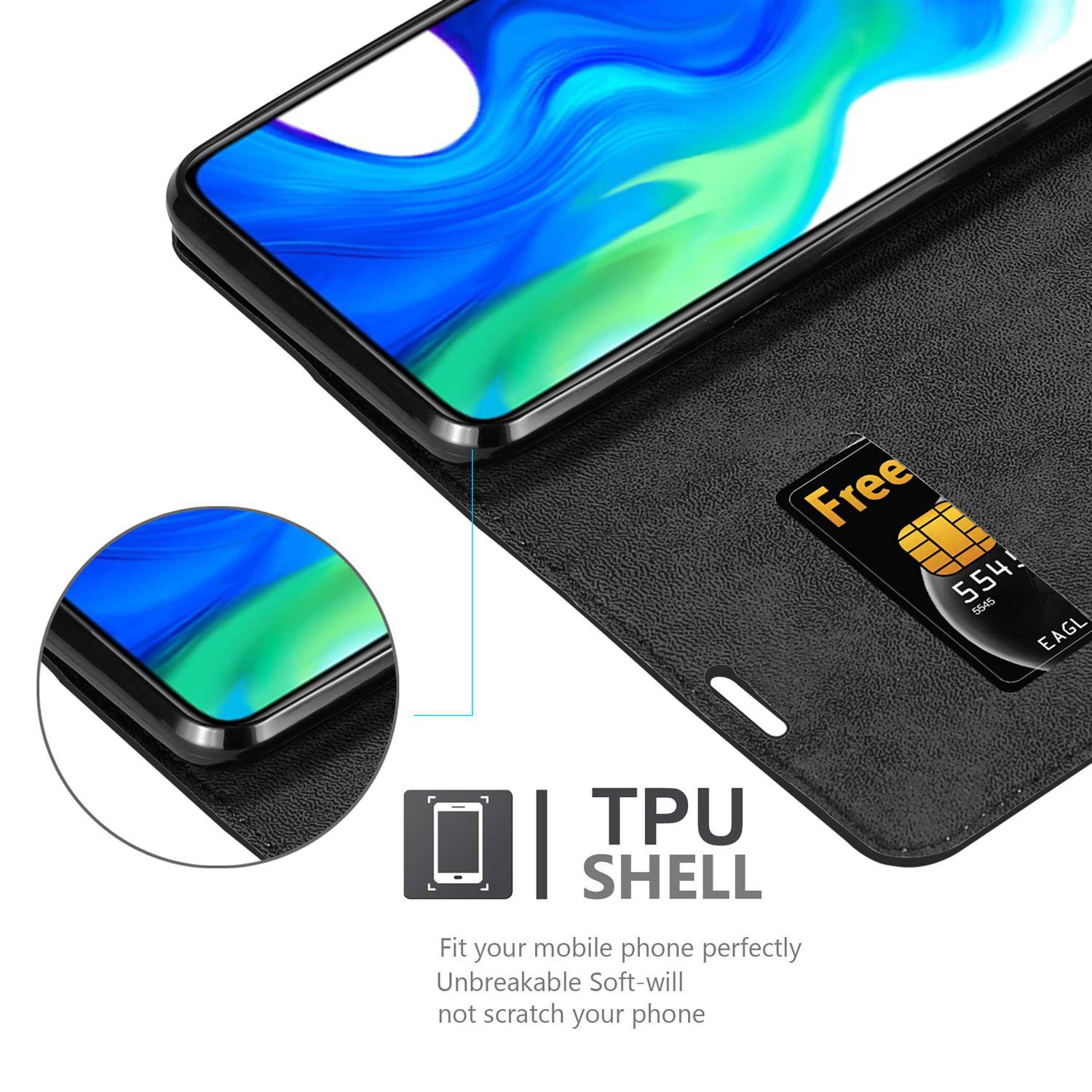 Cadorabo Hülle für Xiaomi POCO F2 PRO Schutz Hülle in Schwarz Handyhülle Etui Case Cover Magnetverschluss