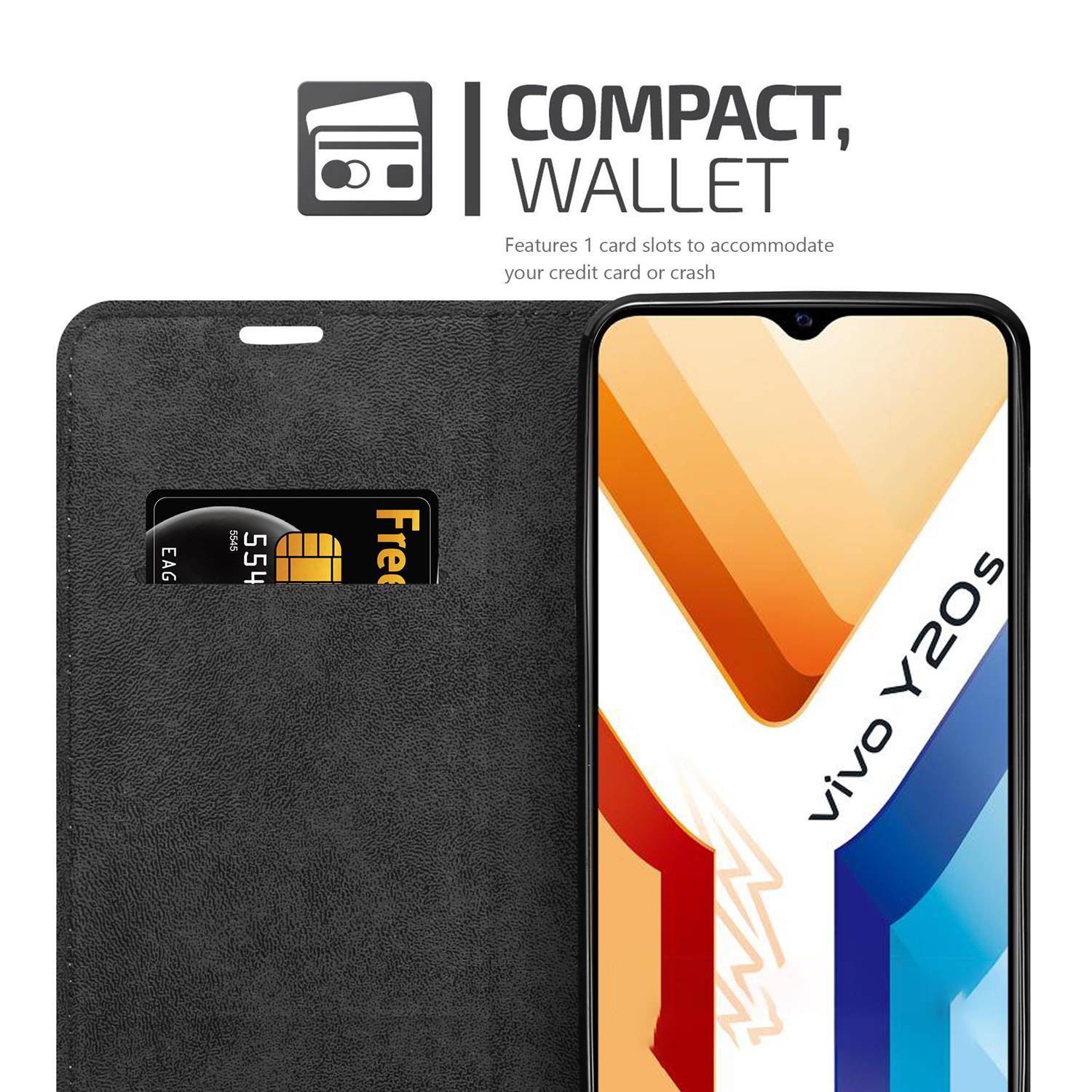 Cadorabo Hülle für Vivo Y20s Schutz Hülle in Schwarz Handyhülle Etui Case Cover Magnetverschluss
