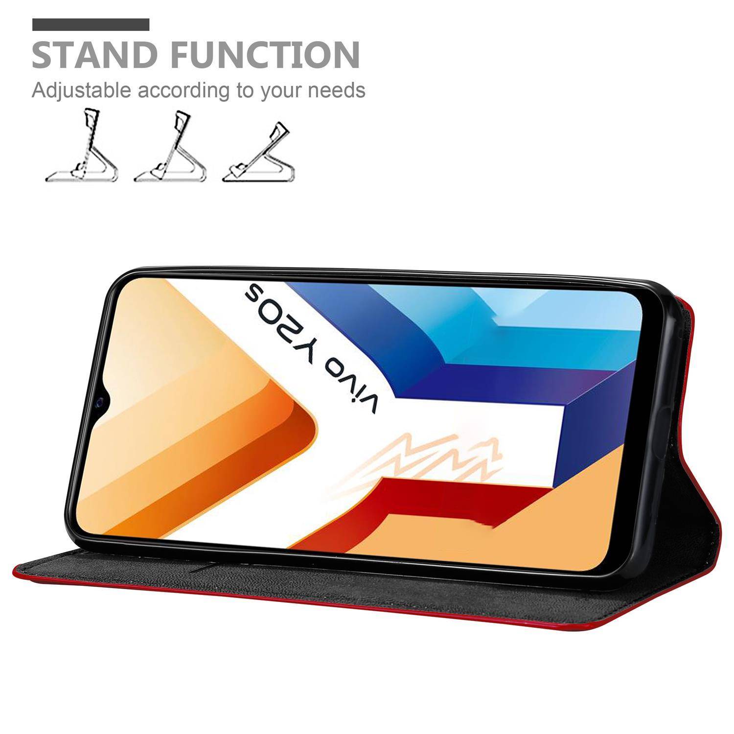 Cadorabo Hülle für Vivo Y20s Schutz Hülle in Rot Handyhülle Etui Case Cover Magnetverschluss