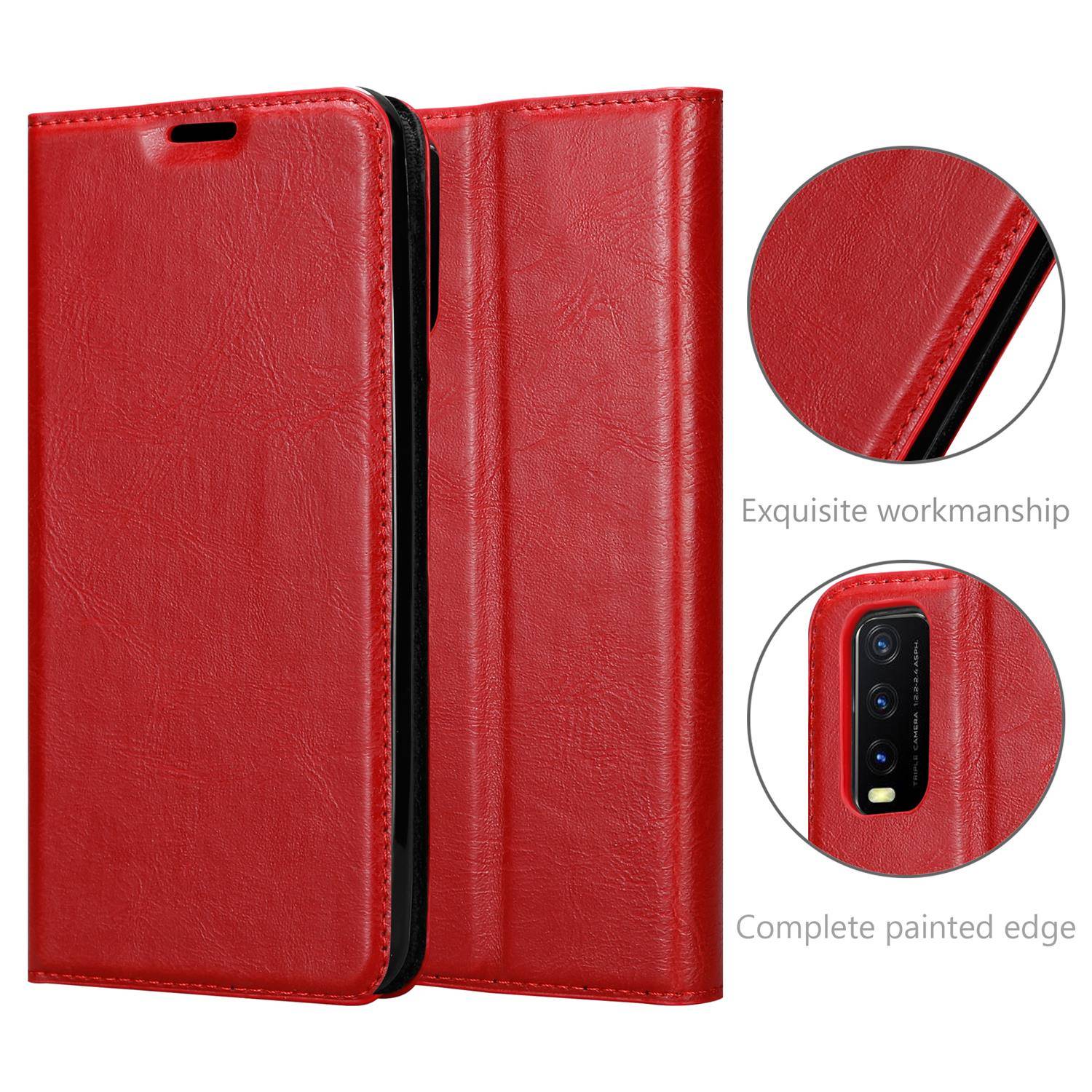 Cadorabo Hülle für Vivo Y20s Schutz Hülle in Rot Handyhülle Etui Case Cover Magnetverschluss
