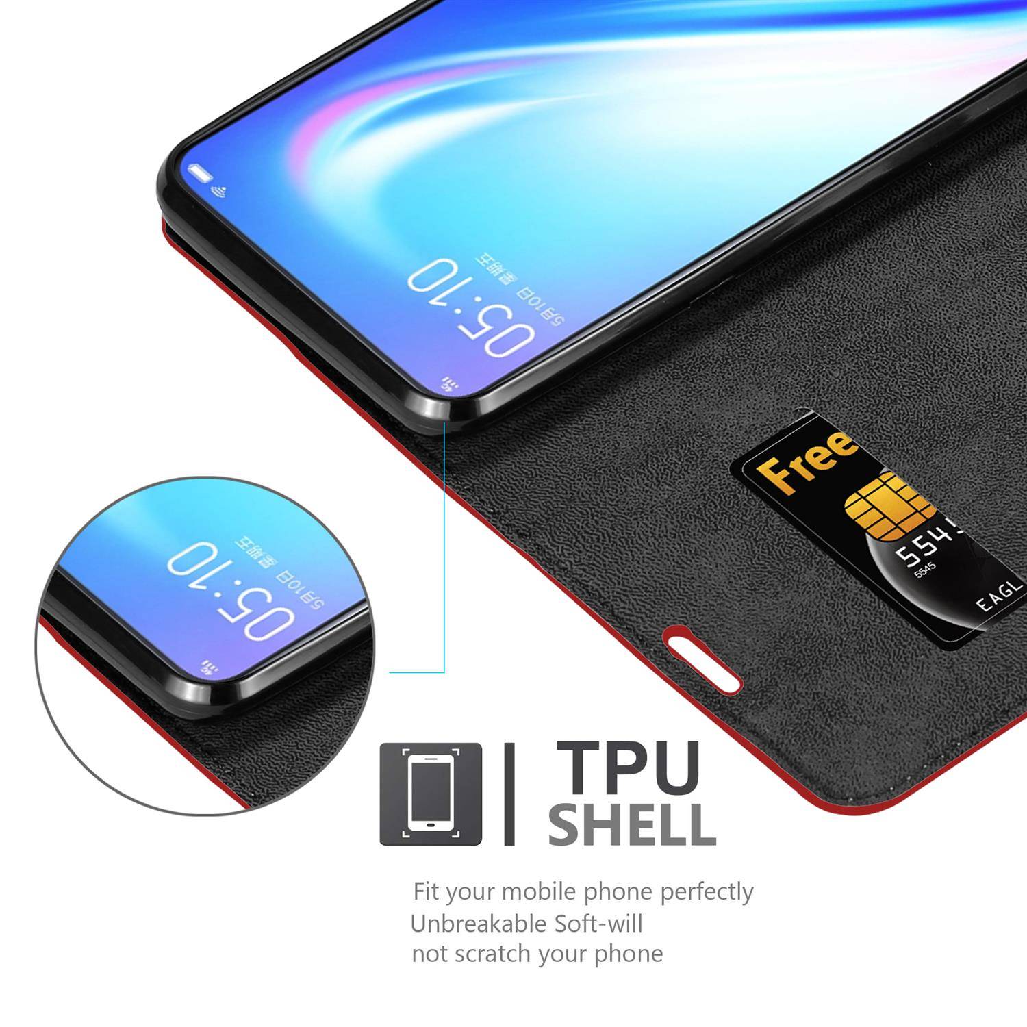 Cadorabo Hülle für Vivo S1 Schutz Hülle in Rot Handyhülle Etui Case Cover Magnetverschluss