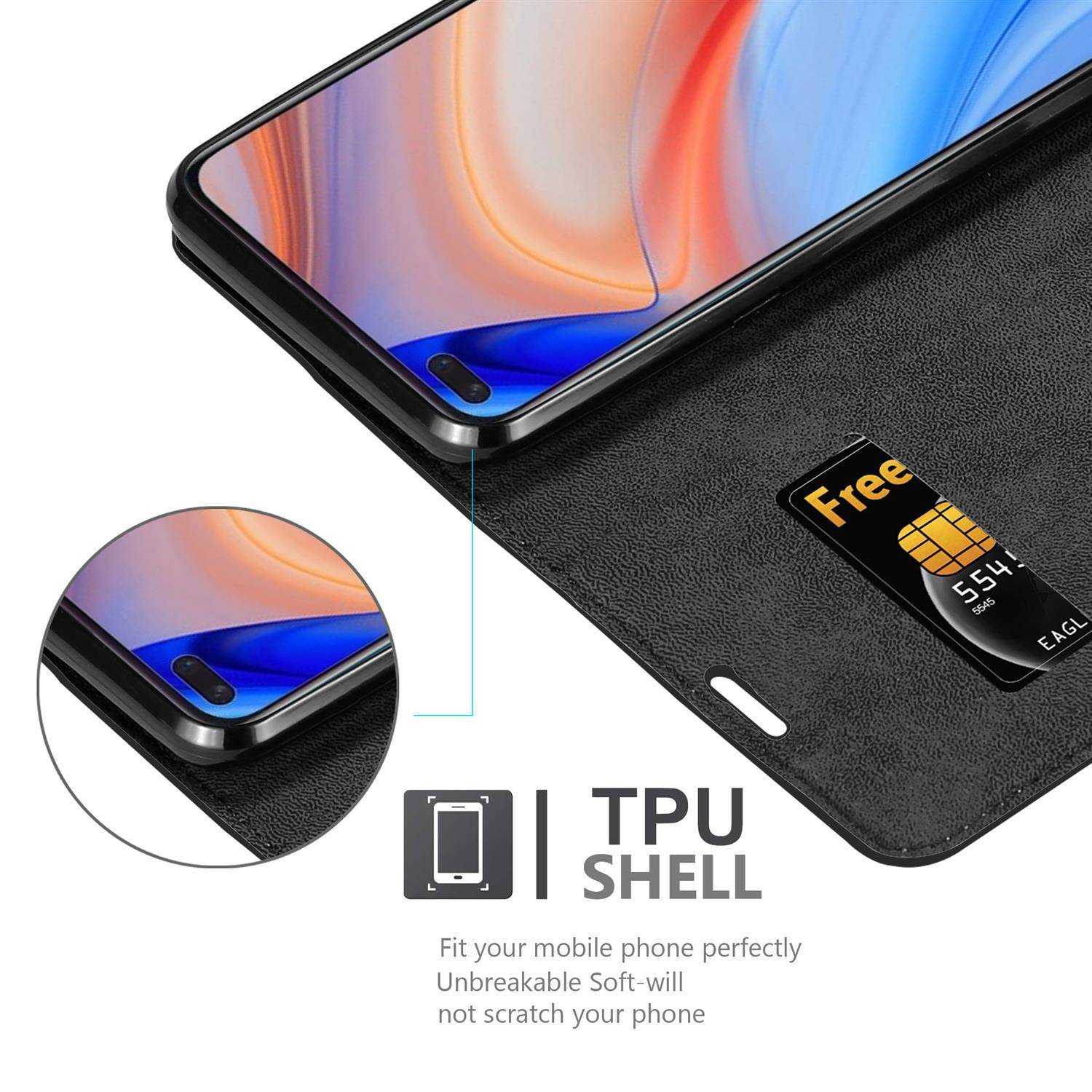 Cadorabo Hülle für Oppo Reno4 Schutz Hülle in Schwarz Handyhülle Etui Case Cover Magnetverschluss