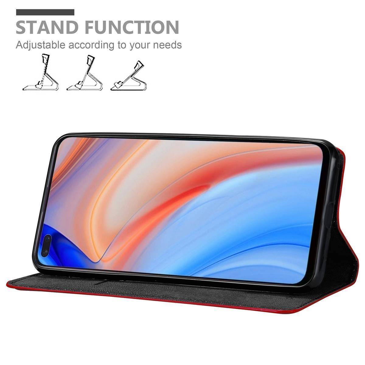 Cadorabo Hülle für Oppo Reno4 Schutz Hülle in Rot Handyhülle Etui Case Cover Magnetverschluss
