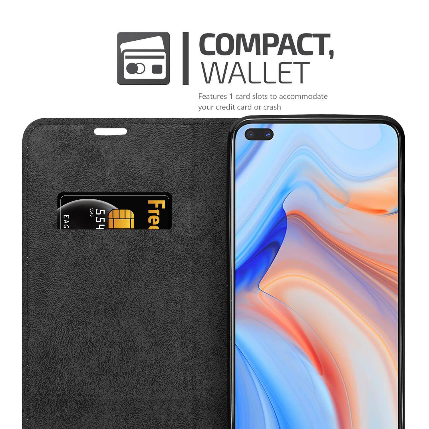 Cadorabo Hülle für Oppo Reno4 Z Schutz Hülle in Schwarz Handyhülle Etui Case Cover Magnetverschluss