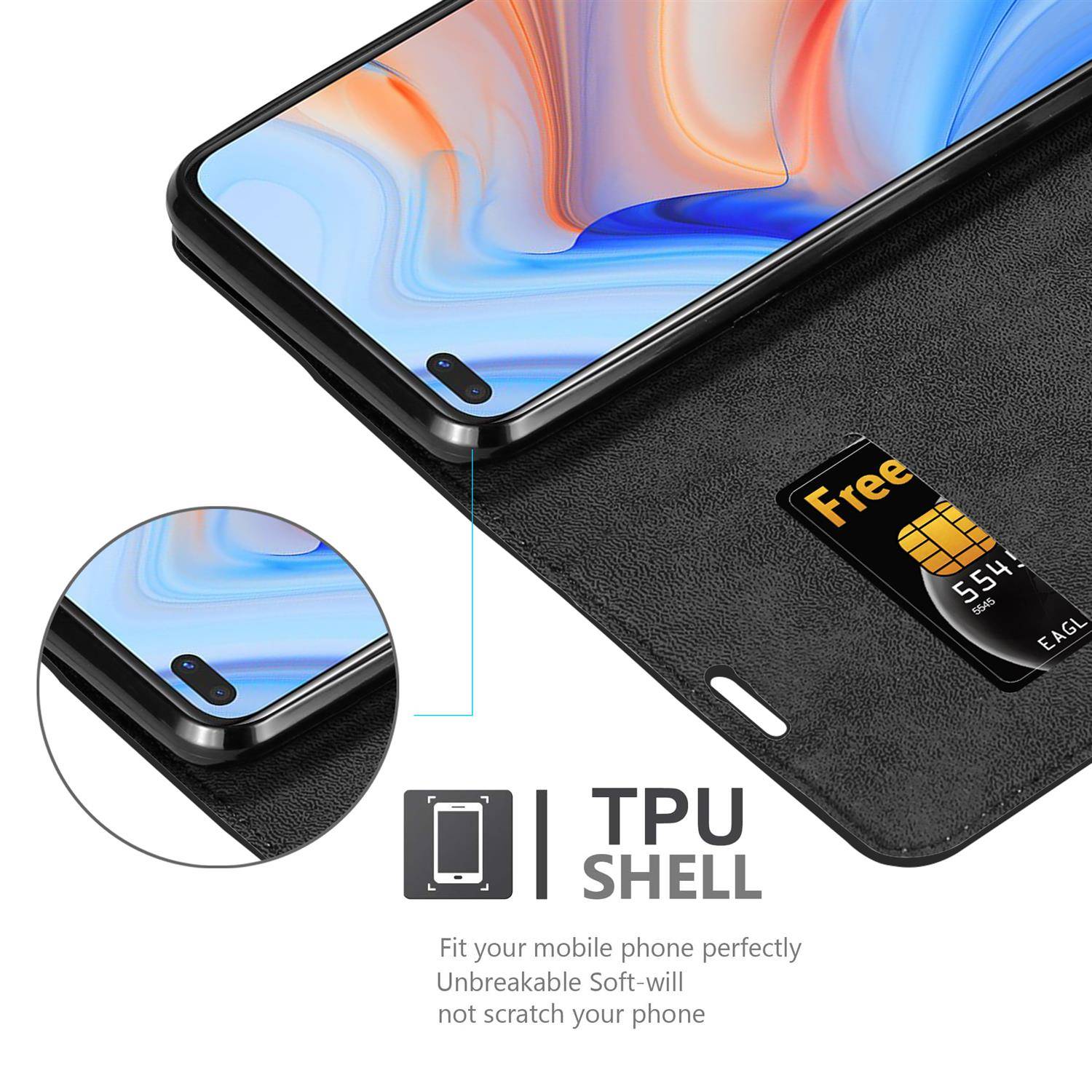 Cadorabo Hülle für Oppo Reno4 Z Schutz Hülle in Schwarz Handyhülle Etui Case Cover Magnetverschluss