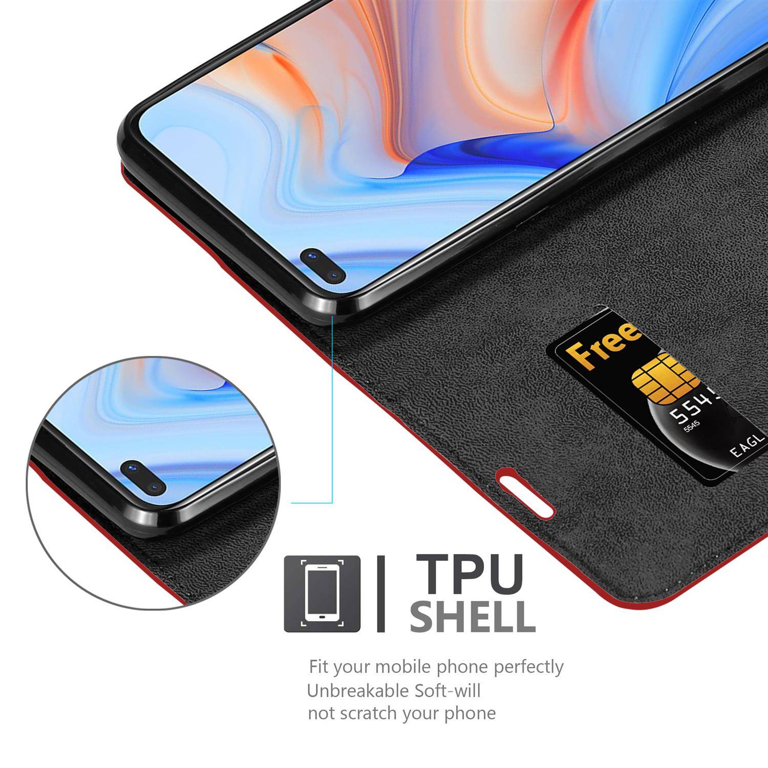 Cadorabo Hülle für Oppo Reno4 Z Schutz Hülle in Rot Handyhülle Etui Case Cover Magnetverschluss