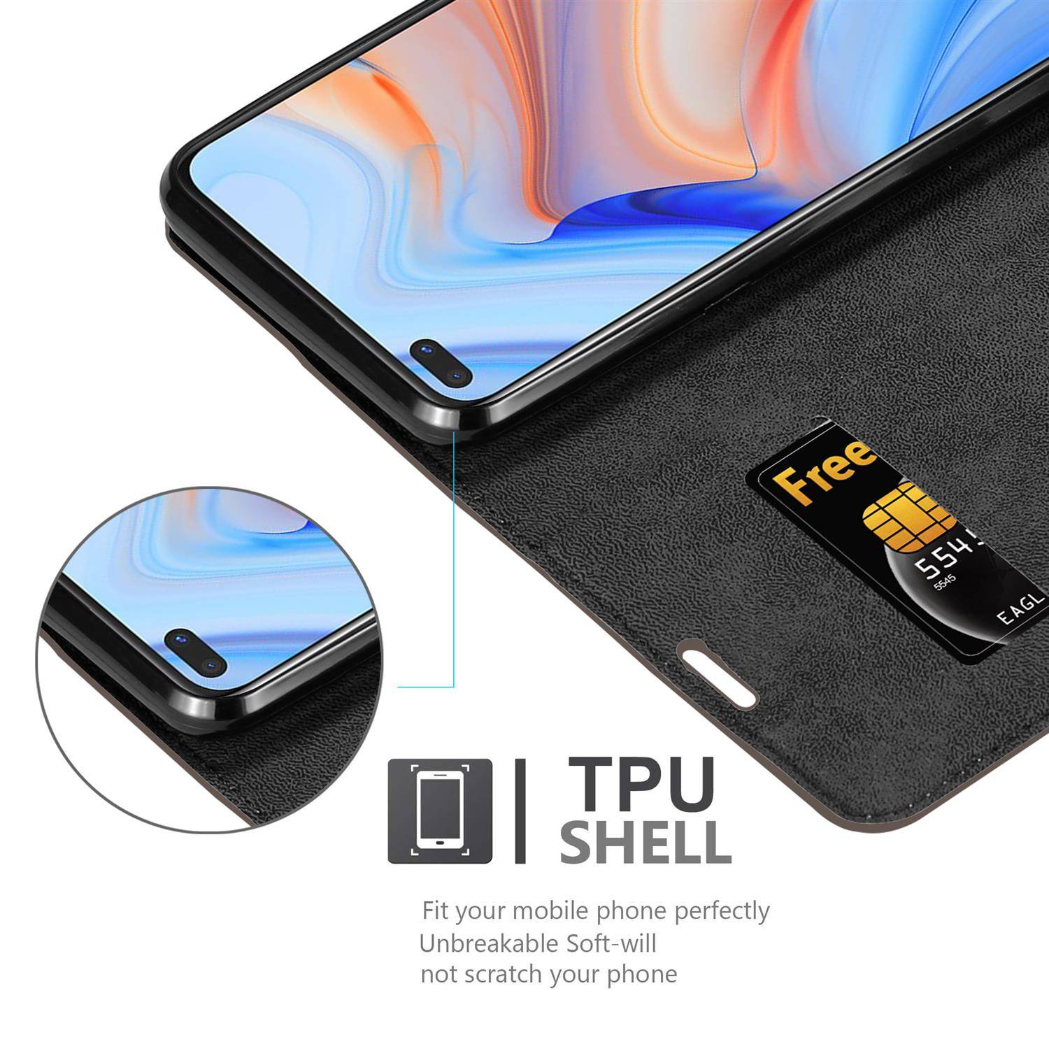 Cadorabo Hülle für Oppo Reno4 Z Schutz Hülle in Braun Handyhülle Etui Case Cover Magnetverschluss