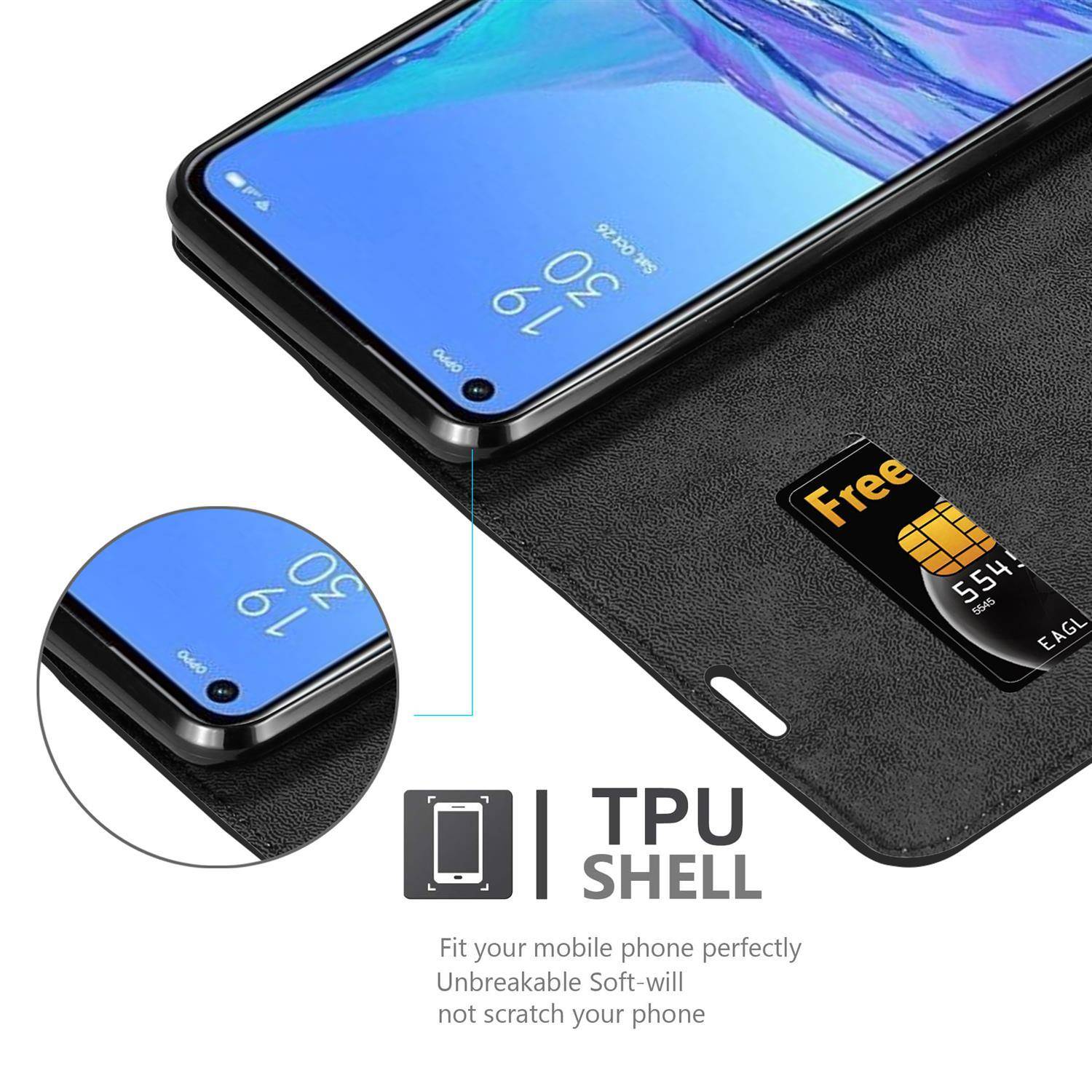 Cadorabo Hülle für Oppo A53 Schutz Hülle in Schwarz Handyhülle Etui Case Cover Magnetverschluss