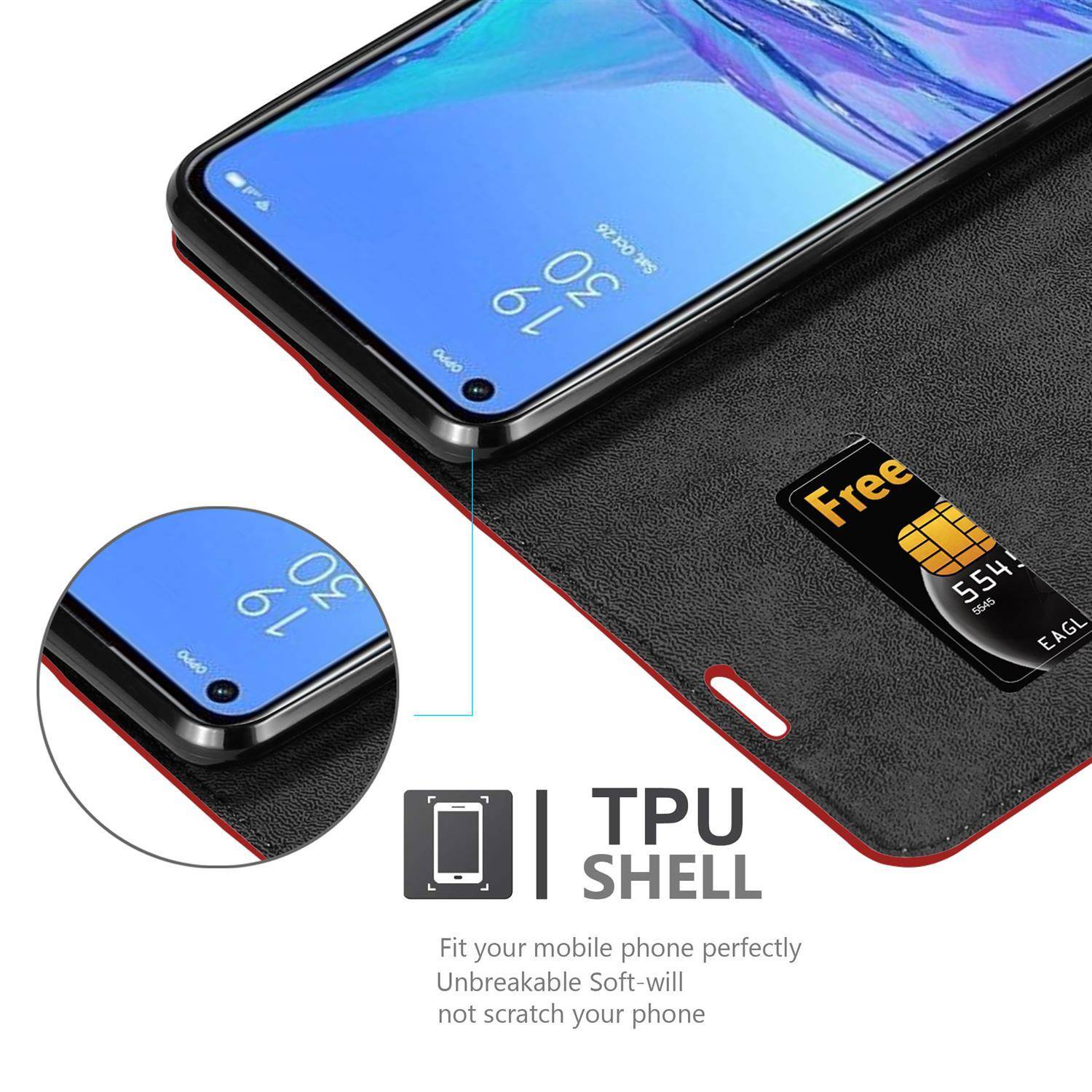 Cadorabo Hülle für Oppo A53 Schutz Hülle in Rot Handyhülle Etui Case Cover Magnetverschluss