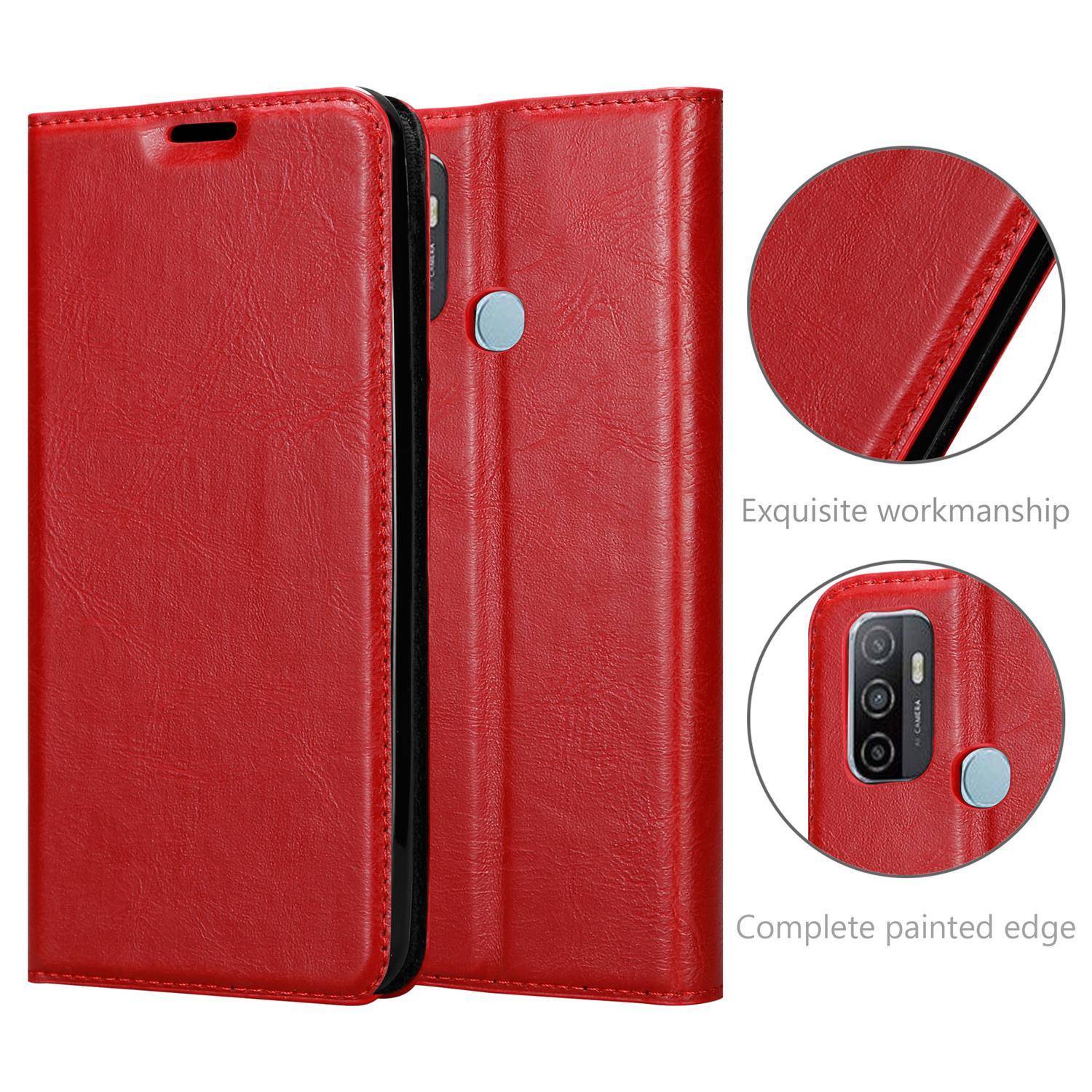 Cadorabo Hülle für Oppo A53 Schutz Hülle in Rot Handyhülle Etui Case Cover Magnetverschluss