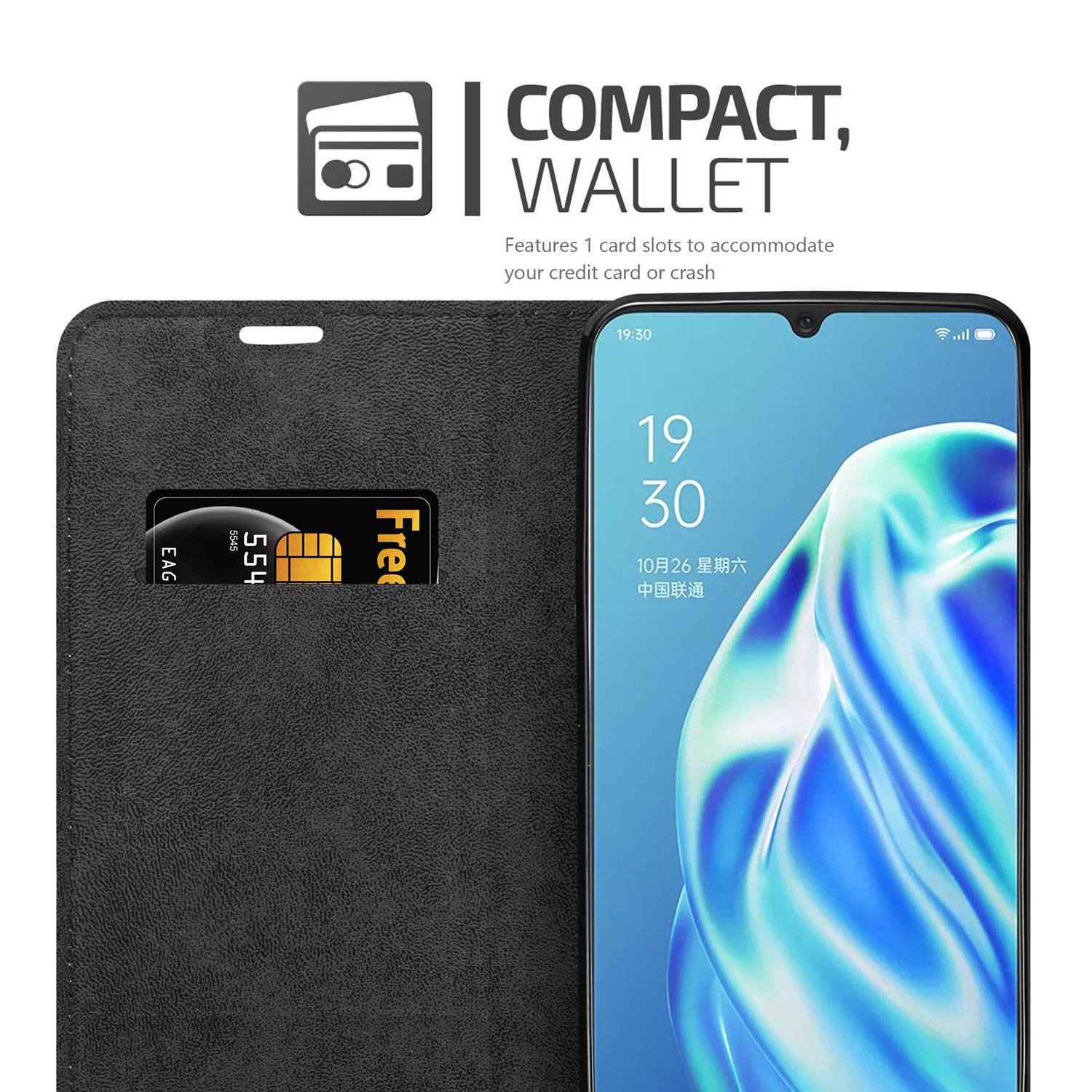 Cadorabo Hülle für Oppo A91 Schutz Hülle in Schwarz Handyhülle Etui Case Cover Magnetverschluss