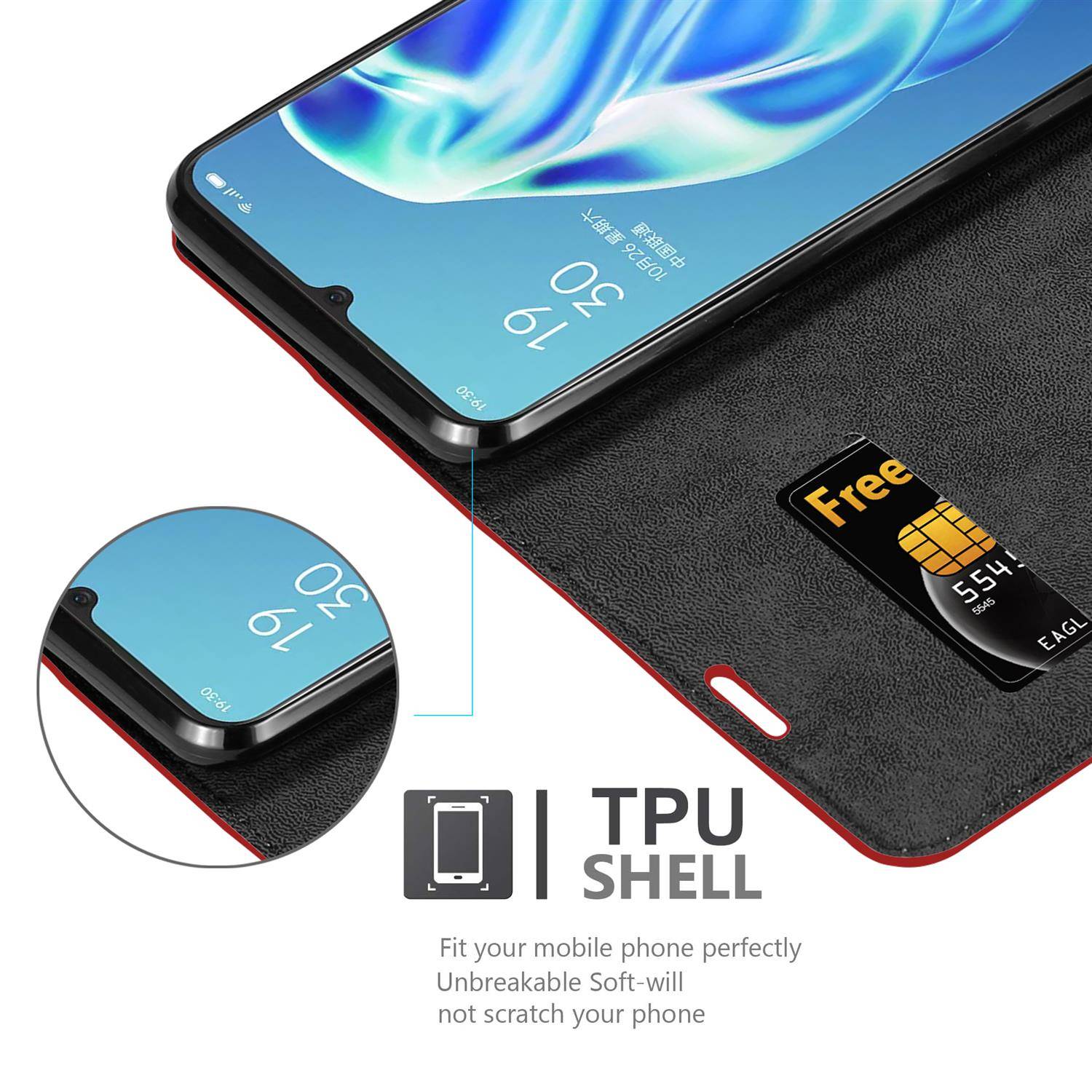 Cadorabo Hülle für Oppo A91 Schutz Hülle in Rot Handyhülle Etui Case Cover Magnetverschluss