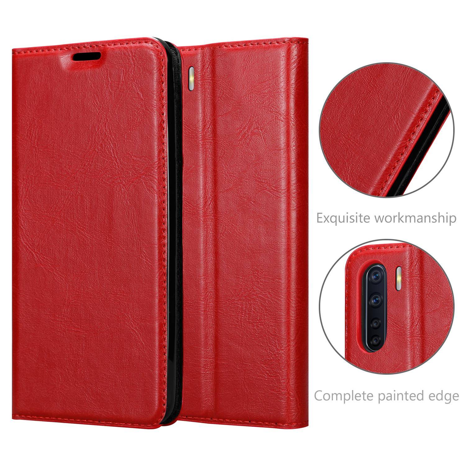 Cadorabo Hülle für Oppo A91 Schutz Hülle in Rot Handyhülle Etui Case Cover Magnetverschluss