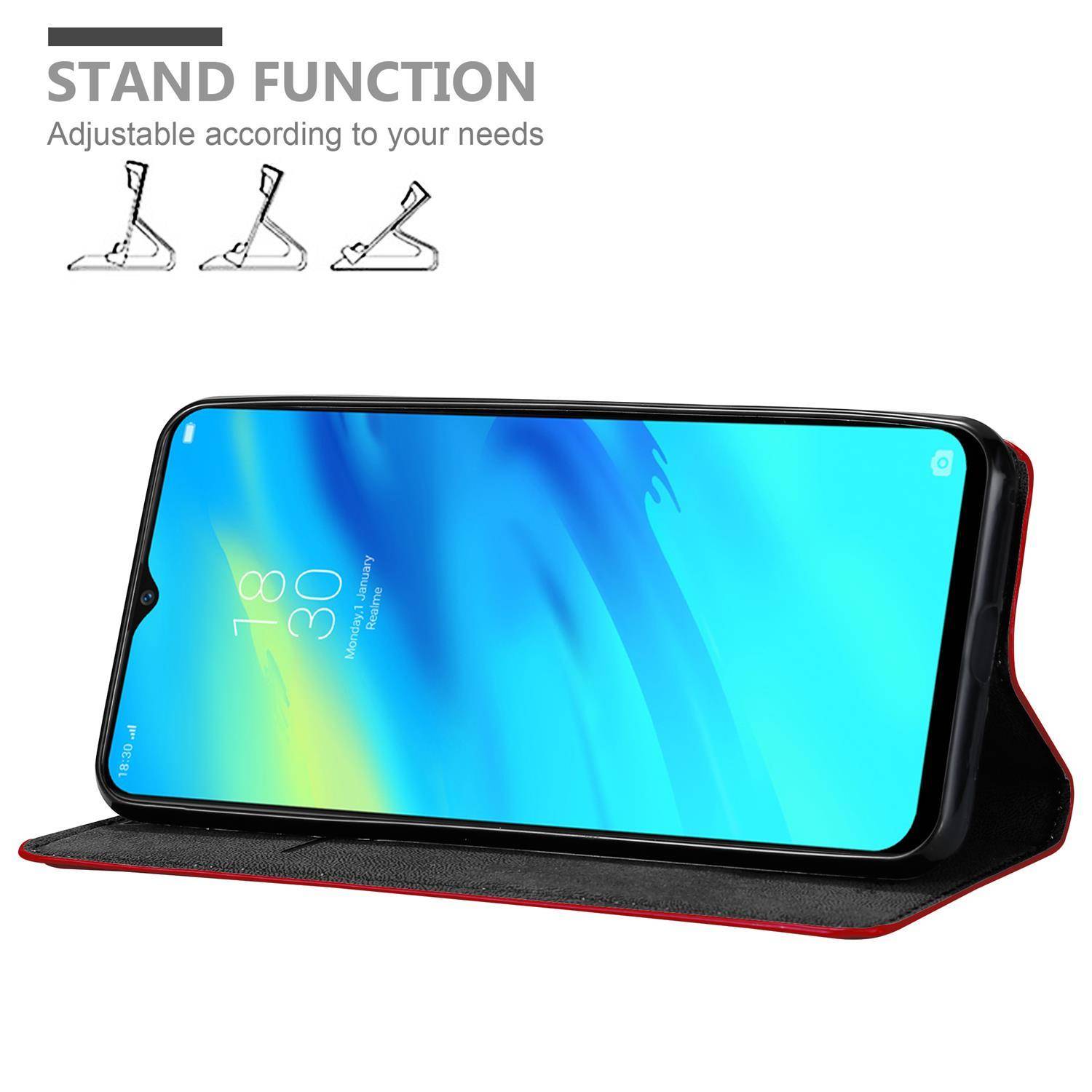 Cadorabo Hülle für Oppo Realme 7 PRO Schutz Hülle in Rot Handyhülle Etui Case Cover Magnetverschluss
