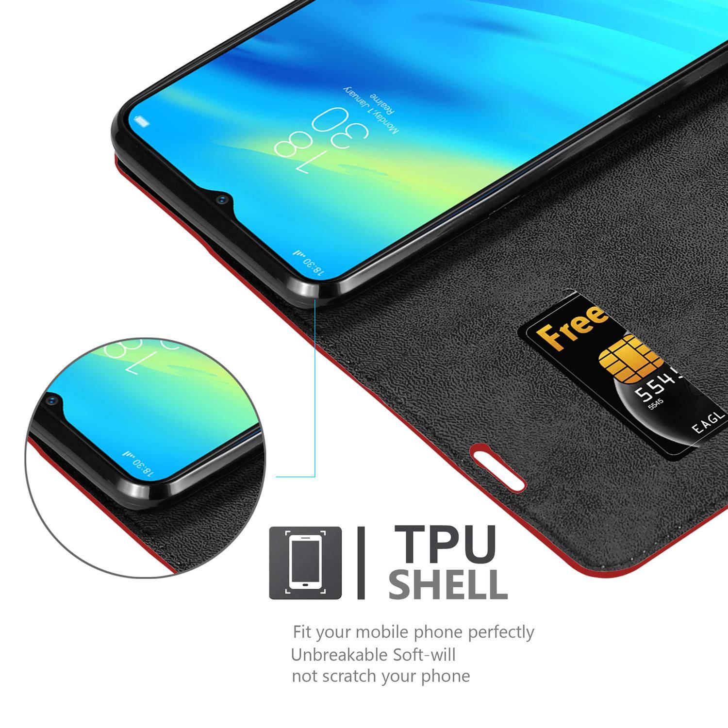 Cadorabo Hülle für Oppo Realme 7 PRO Schutz Hülle in Rot Handyhülle Etui Case Cover Magnetverschluss