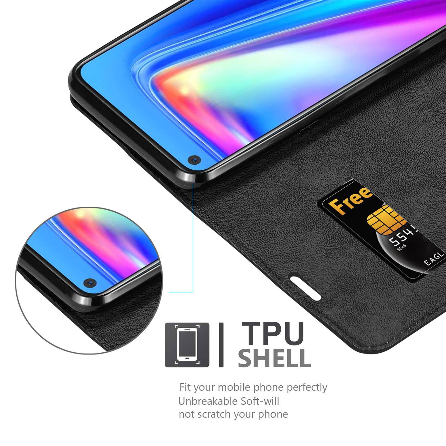 Cadorabo Hülle für Oppo Realme 7 Schutz Hülle in Schwarz Handyhülle Etui Case Cover Magnetverschluss