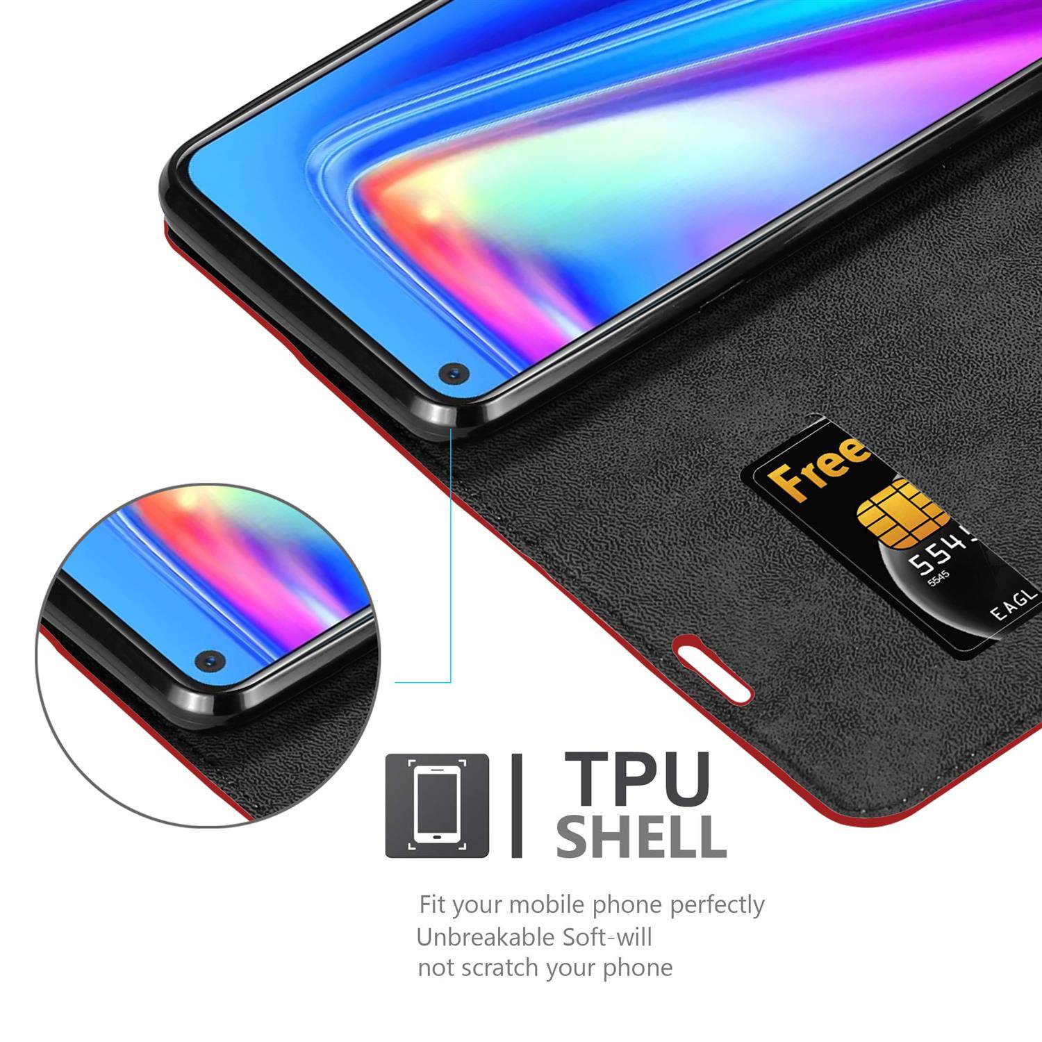 Cadorabo Hülle für Oppo Realme 7 Schutz Hülle in Rot Handyhülle Etui Case Cover Magnetverschluss