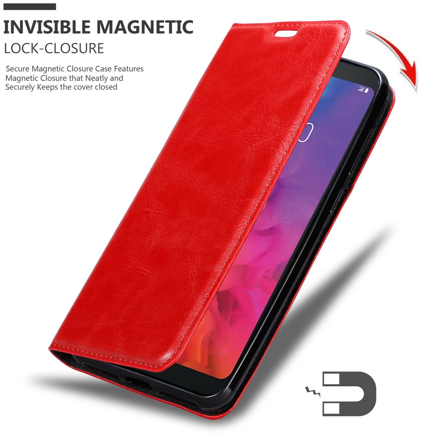 Cadorabo Hülle für LG Q9 Schutz Hülle in Rot Handyhülle Etui Case Cover Magnetverschluss
