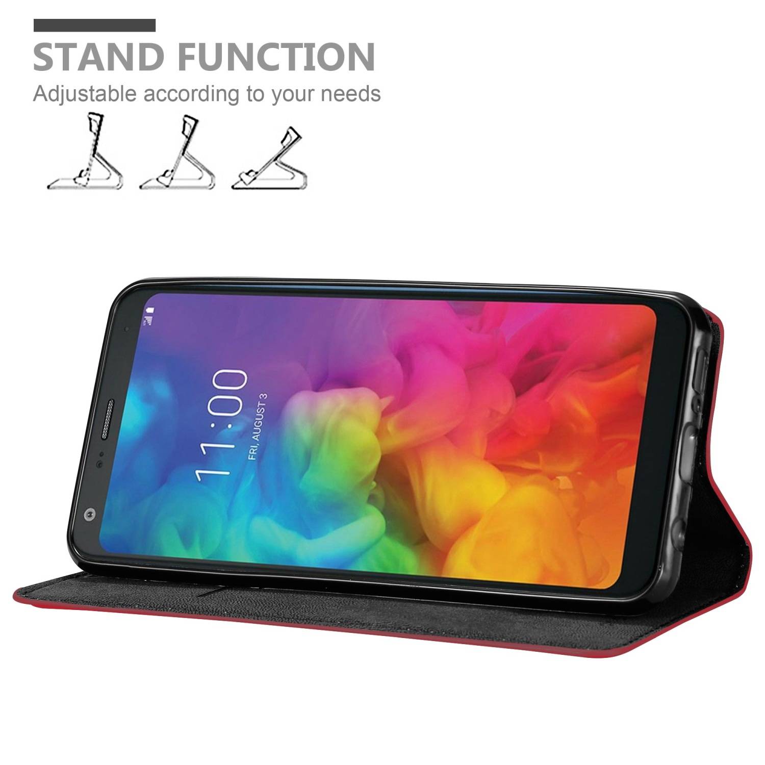 Cadorabo Hülle für LG Q9 Schutz Hülle in Rot Handyhülle Etui Case Cover Magnetverschluss